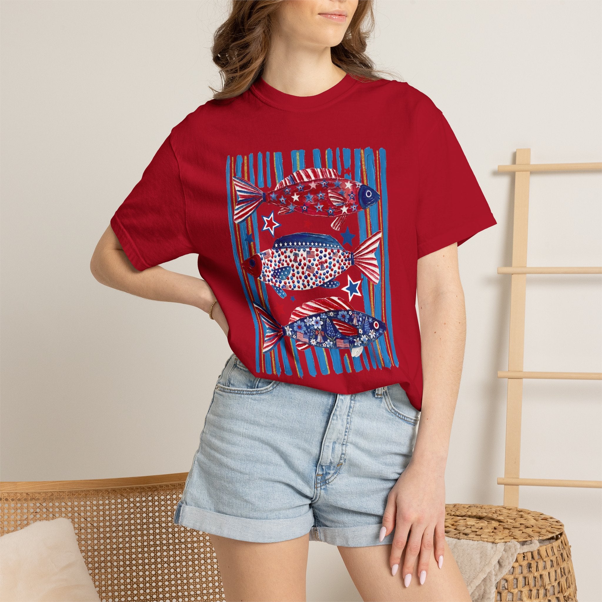 Patriotic Striped Fish Tee