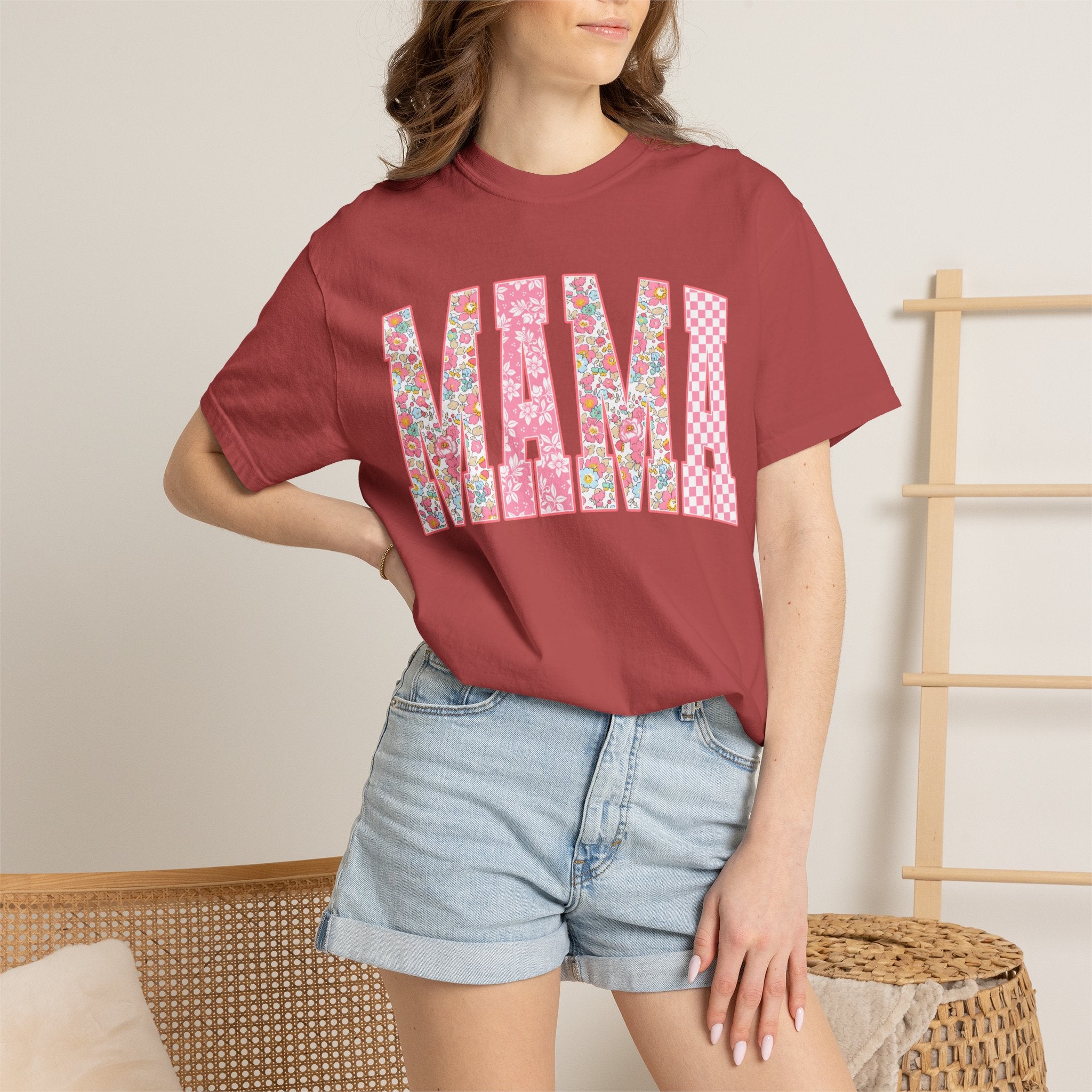 Mama Floral Patchwork T-Shirt — Mother’s Day Pink Graphic Tee