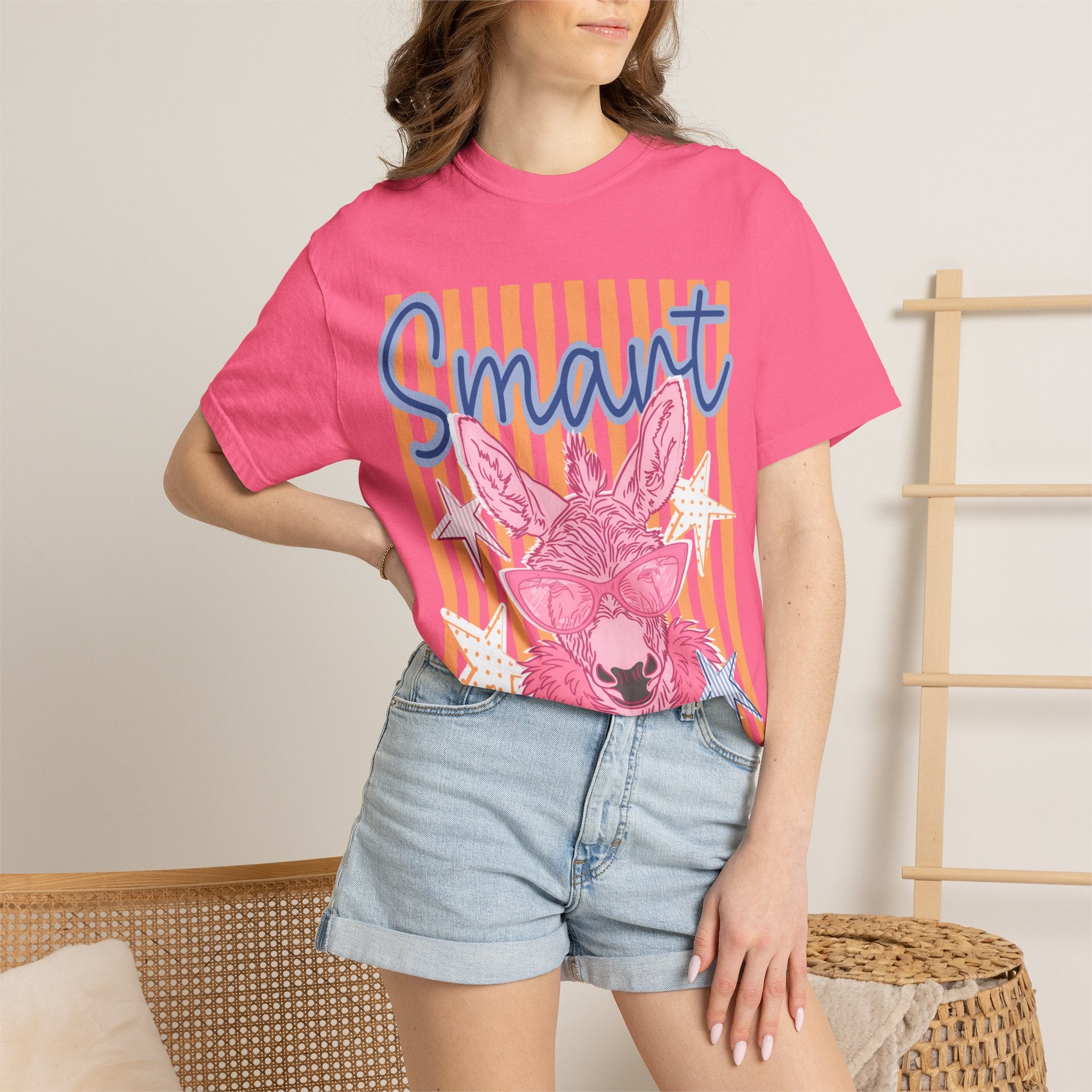 Smart Donkey Graphic T-Shirt — Colorful Retro Striped Animal Tee
