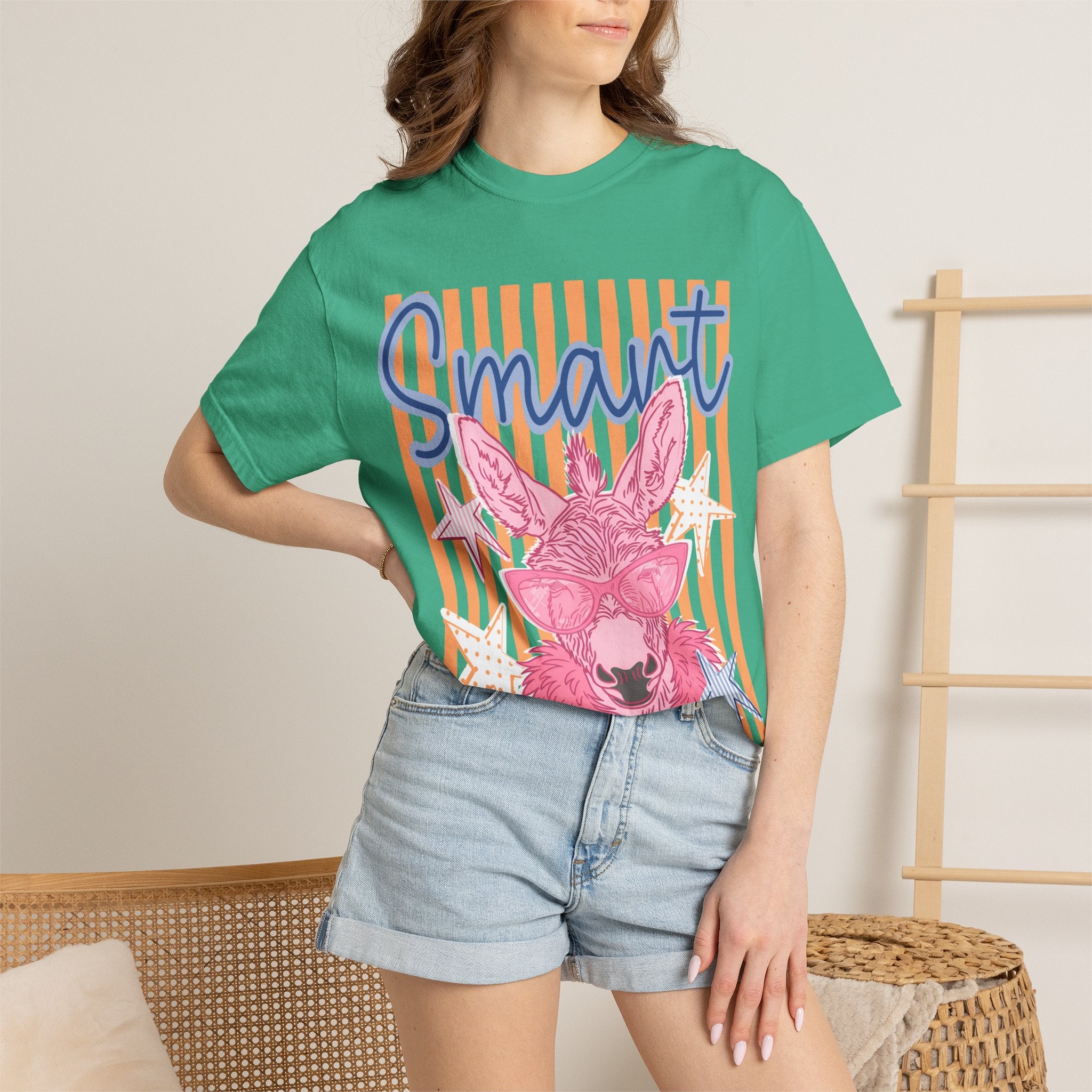 Smart Donkey Graphic T-Shirt — Colorful Retro Striped Animal Tee