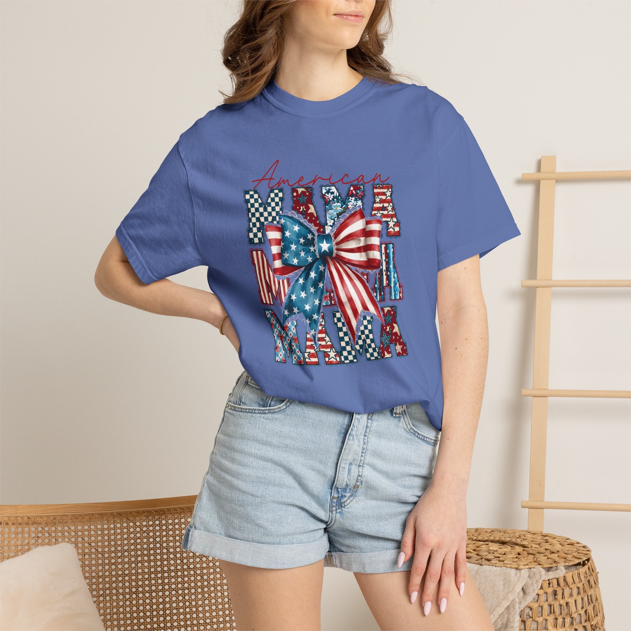 Patriotic Mama T-Shirt — American Flag Bow Graphic Tee