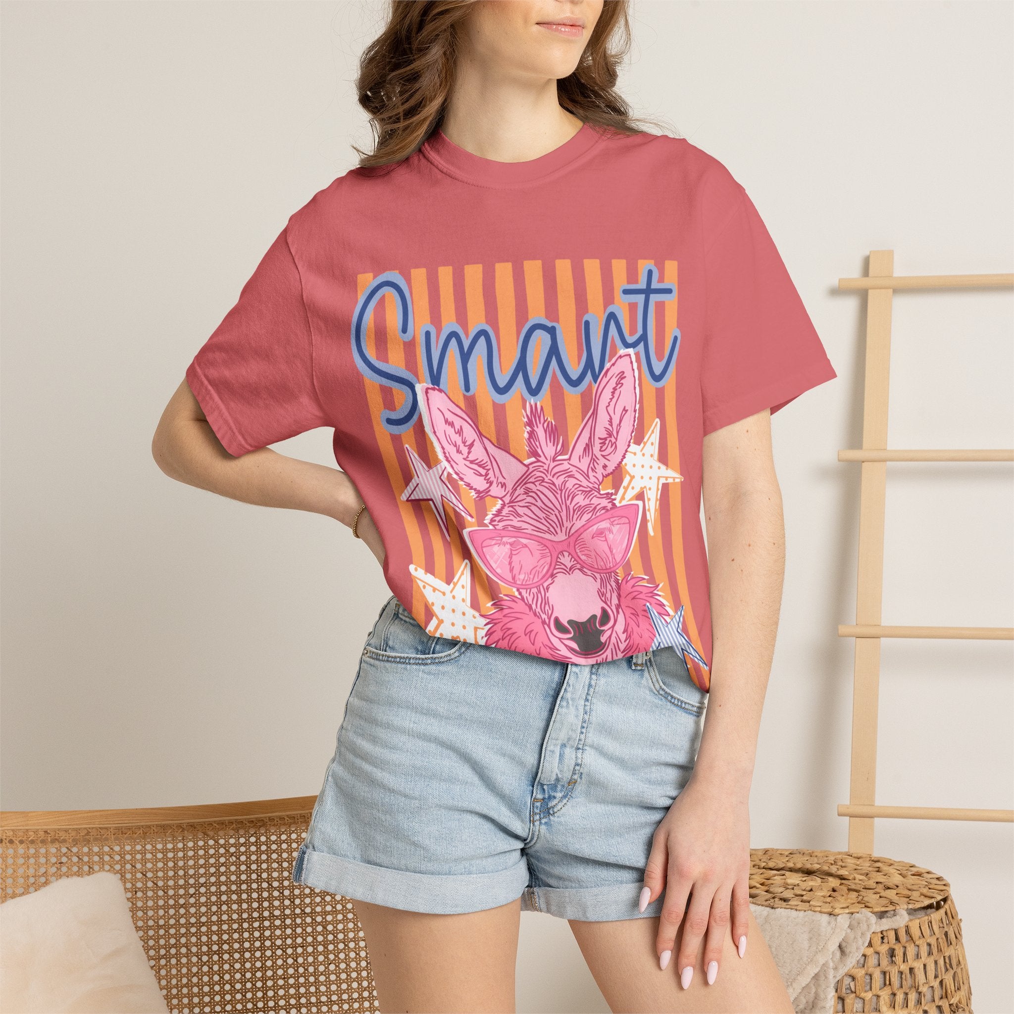 Smart Donkey Graphic T-Shirt — Colorful Retro Striped Animal Tee