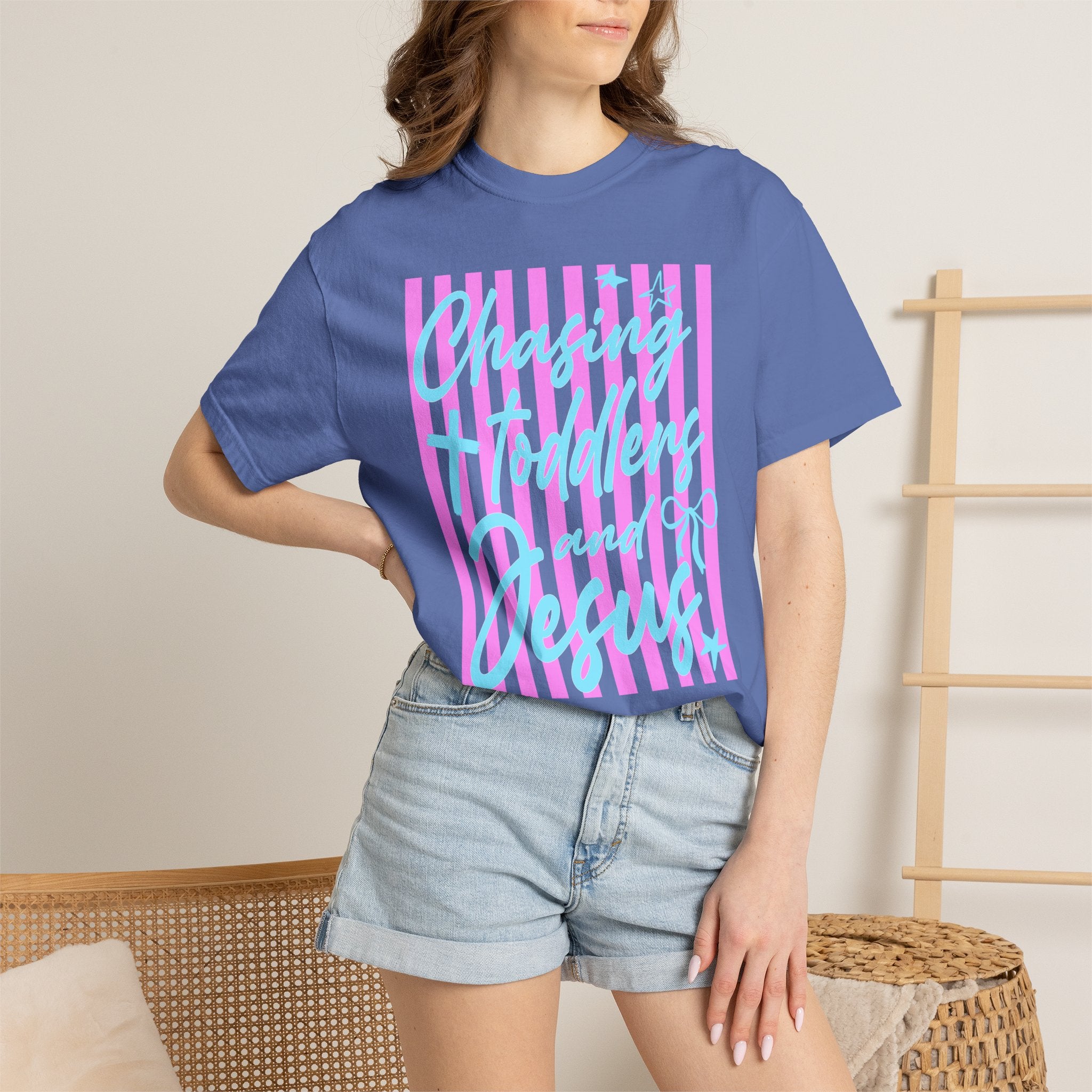 Chasing Freedom in Jesus T-Shirt — Pastel Striped Faith Tee