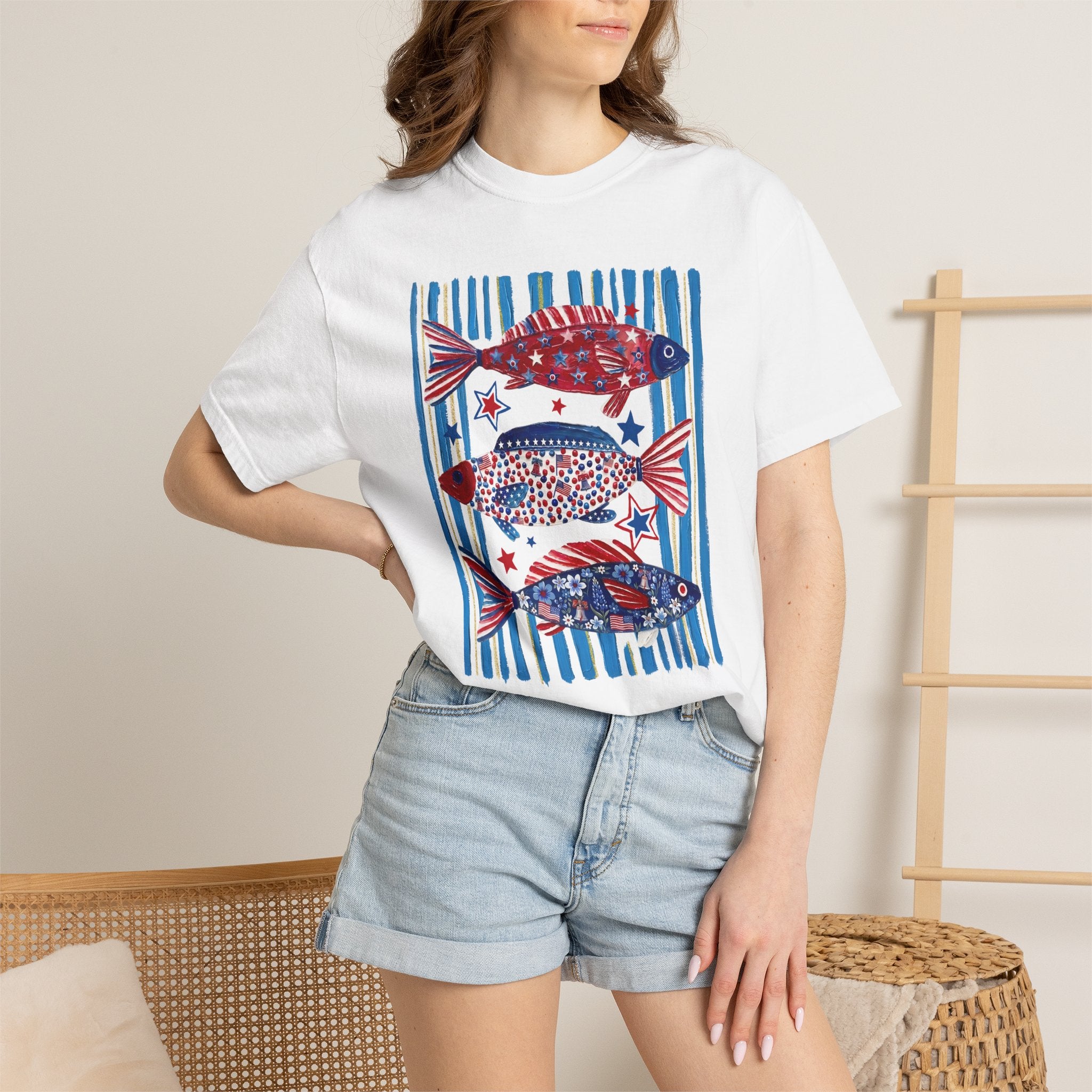 Patriotic Striped Fish Tee