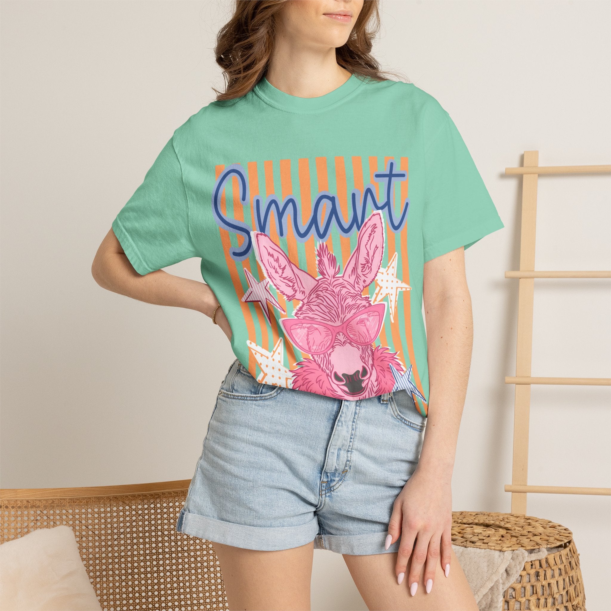 Smart Donkey Graphic T-Shirt — Colorful Retro Striped Animal Tee
