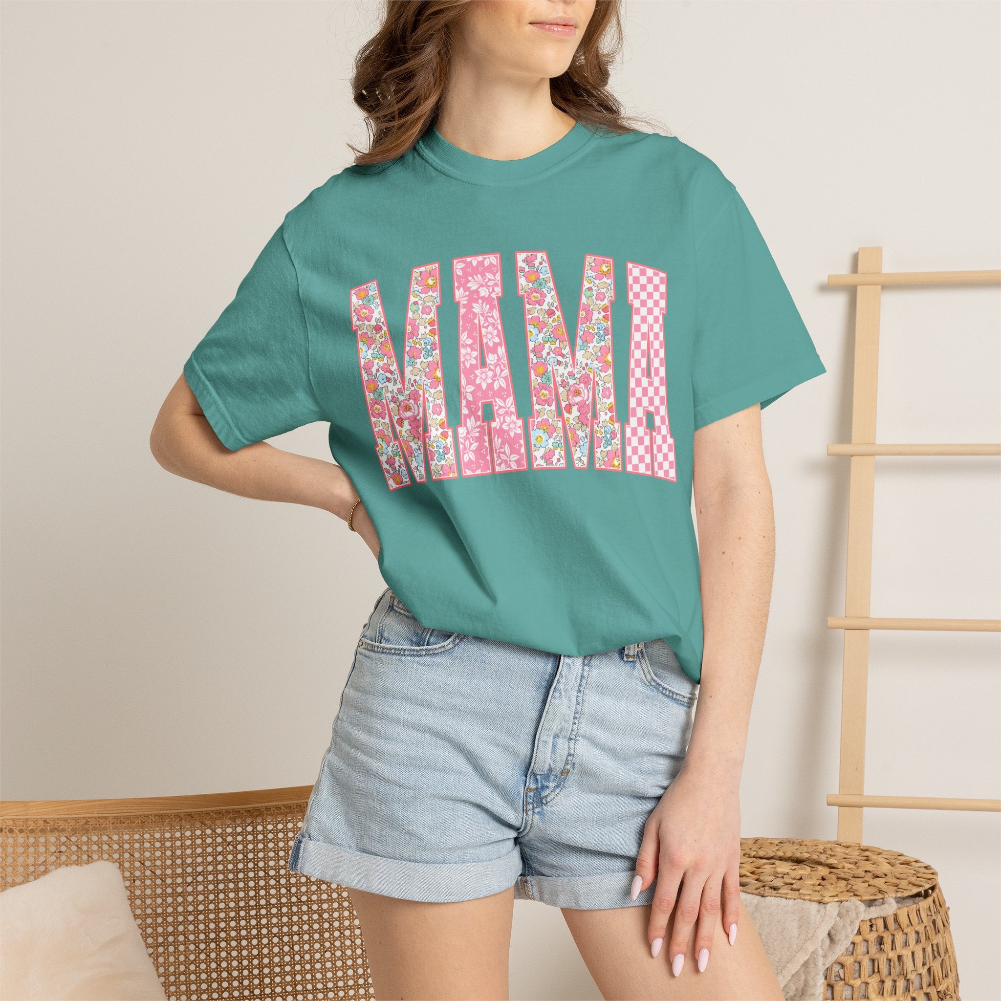Mama Floral Patchwork T-Shirt — Mother’s Day Pink Graphic Tee