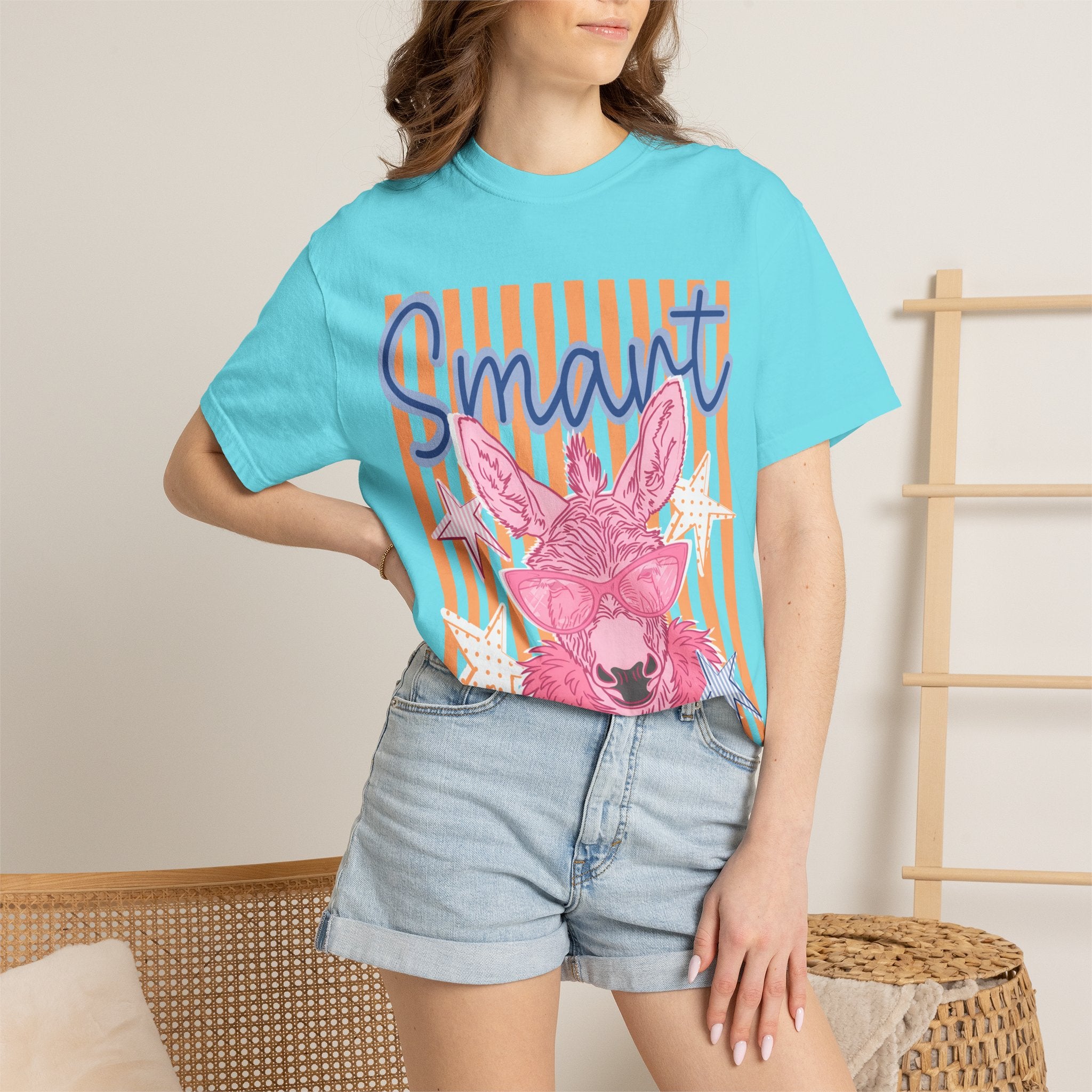 Smart Donkey Graphic T-Shirt — Colorful Retro Striped Animal Tee