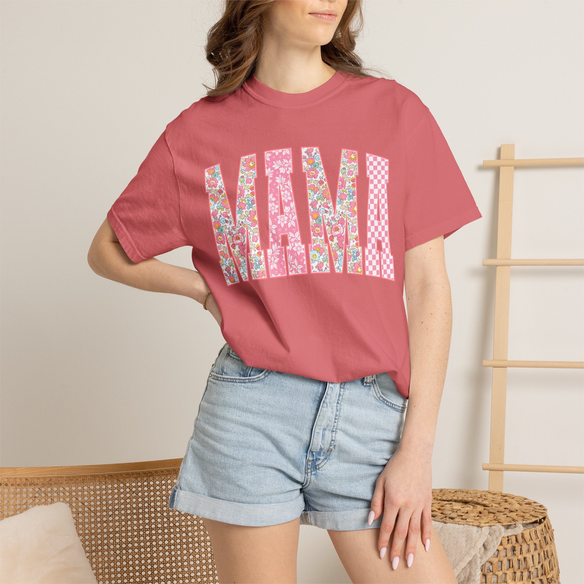 Mama Floral Patchwork T-Shirt — Mother’s Day Pink Graphic Tee