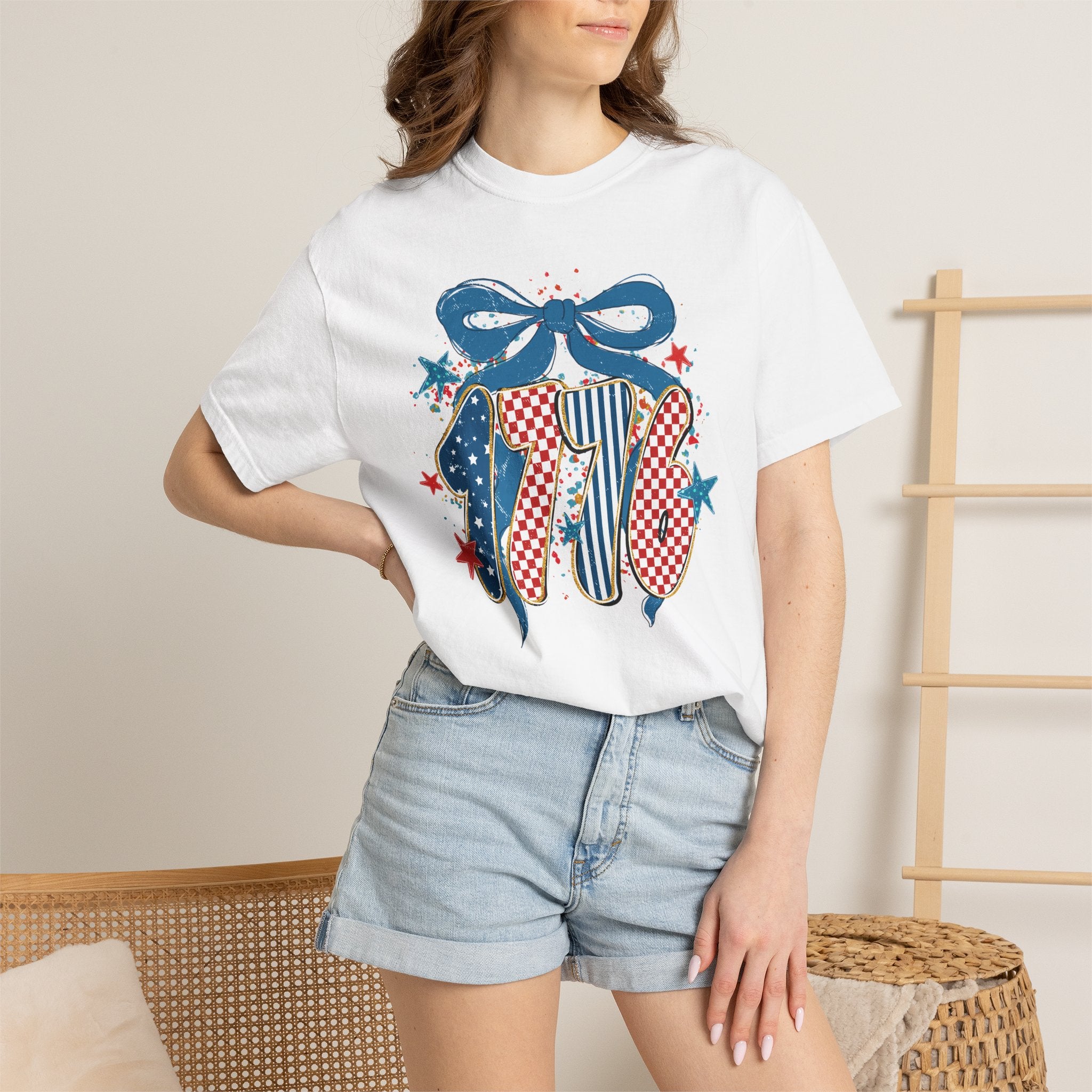 1776 Patriotic T-Shirt — Vintage USA Flag Ribbon Design