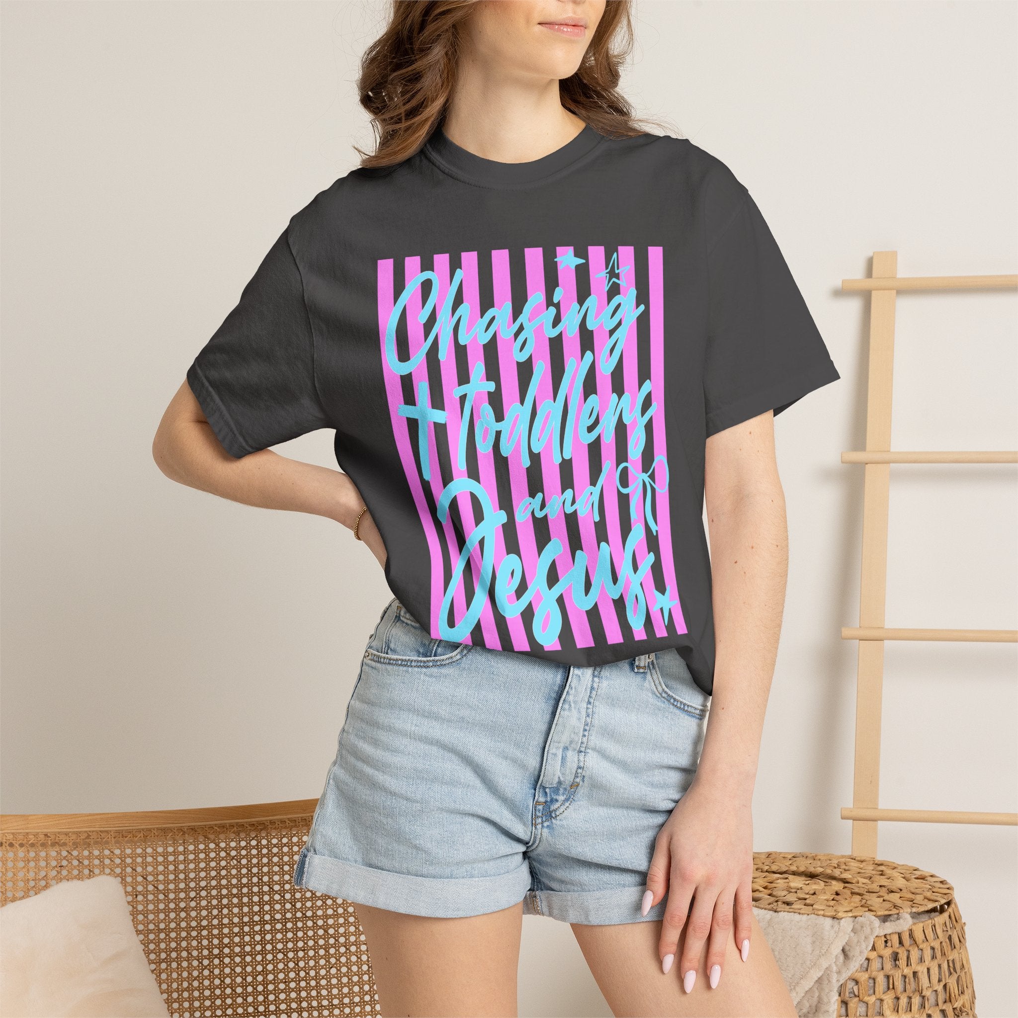 Chasing Freedom in Jesus T-Shirt — Pastel Striped Faith Tee