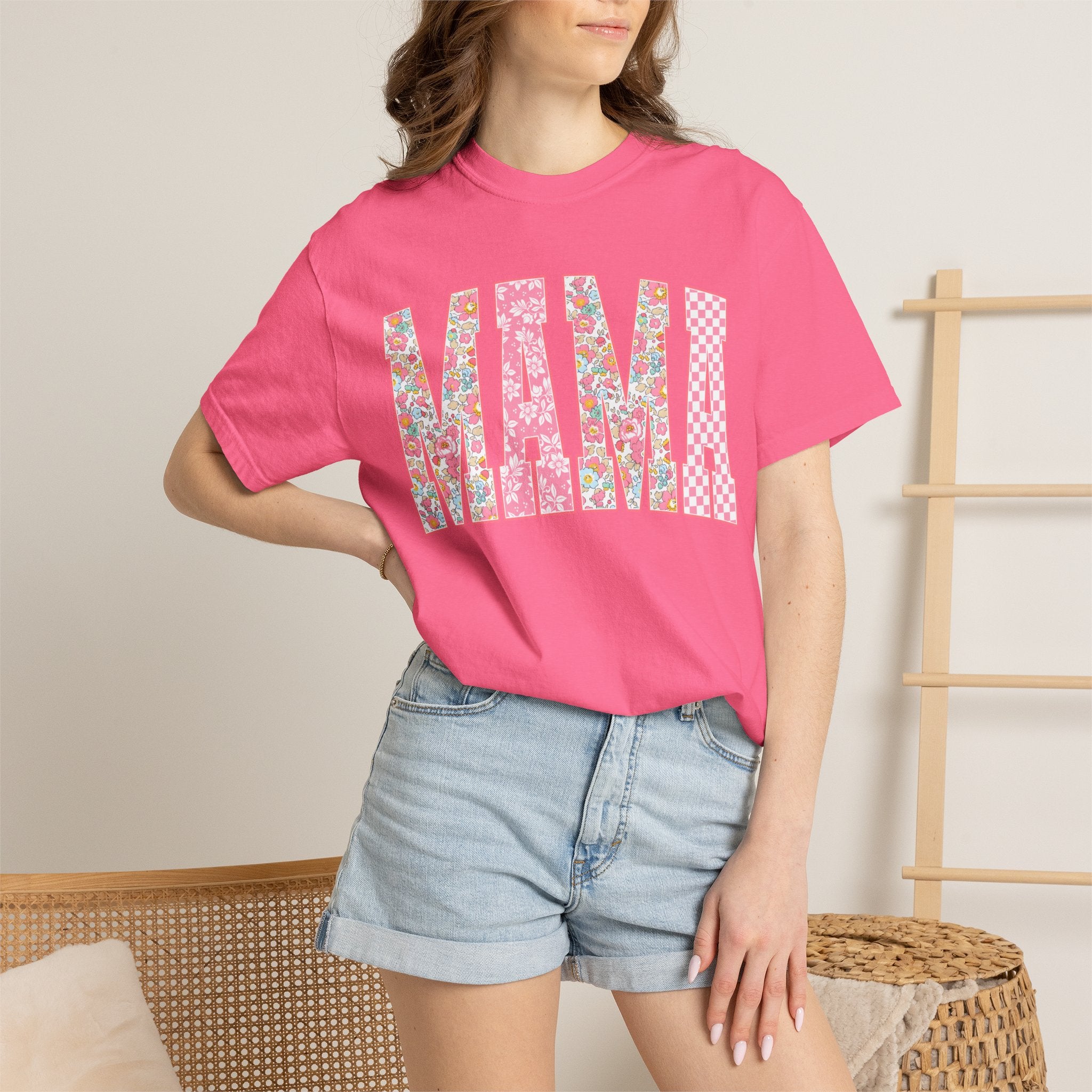 Mama Floral Patchwork T-Shirt — Mother’s Day Pink Graphic Tee
