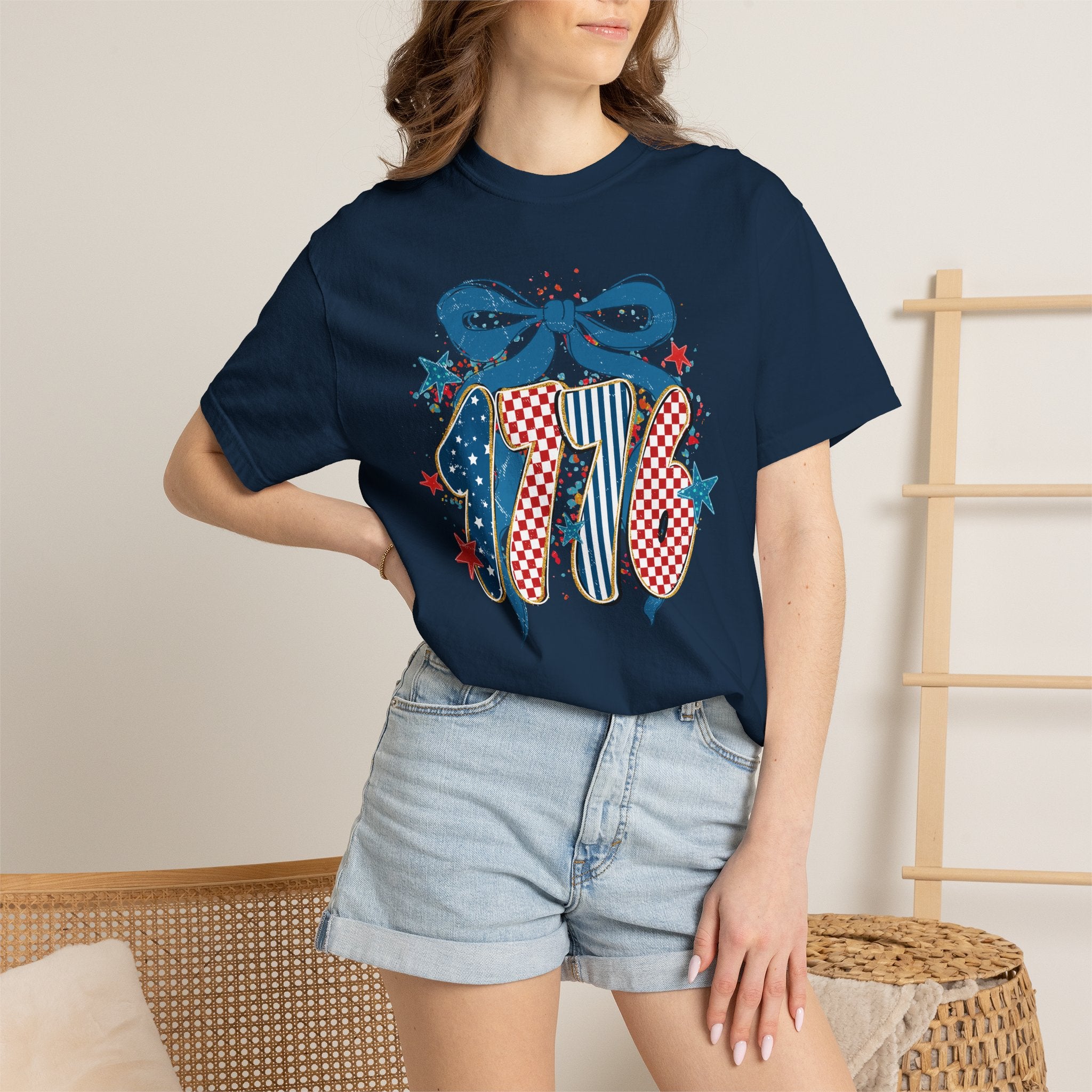 1776 Patriotic T-Shirt — Vintage USA Flag Ribbon Design