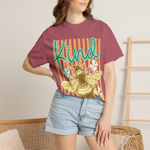 Kind Bee Graphic T-Shirt — Floral Striped Positive Vibes Tee