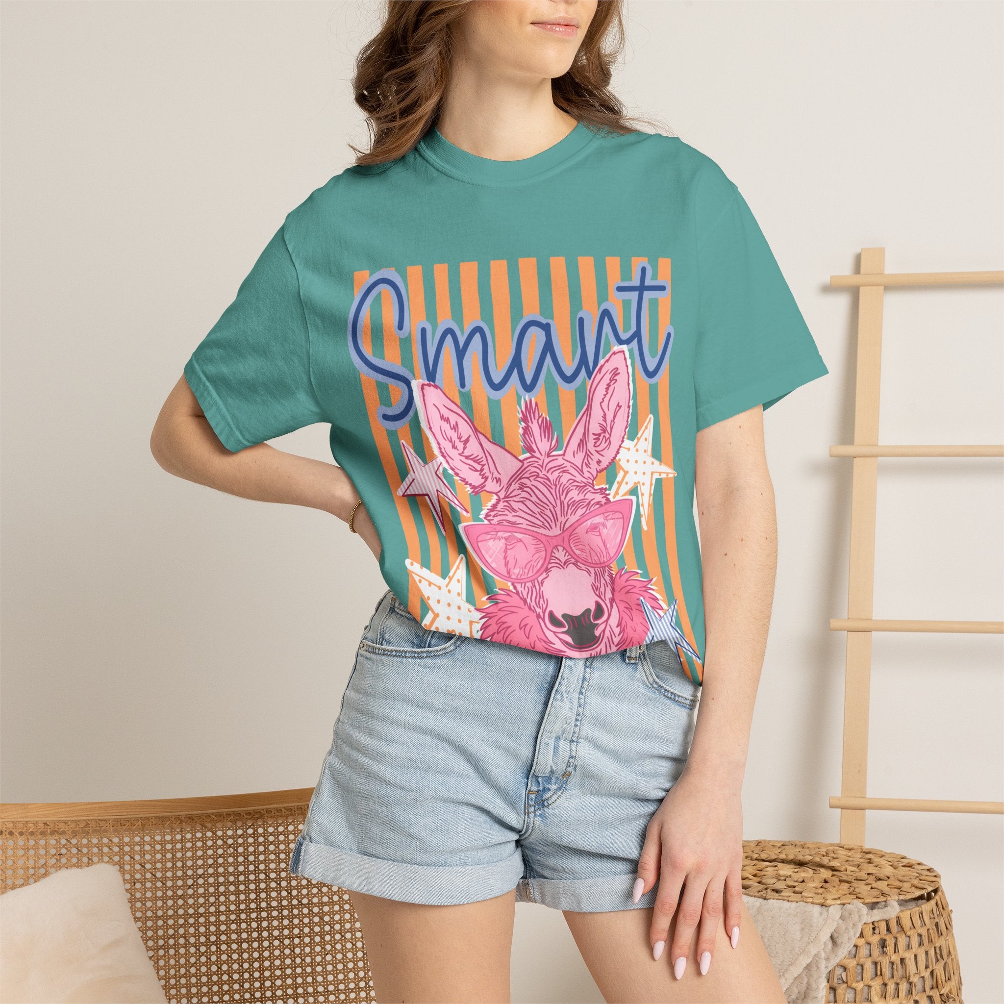 Smart Donkey Graphic T-Shirt — Colorful Retro Striped Animal Tee