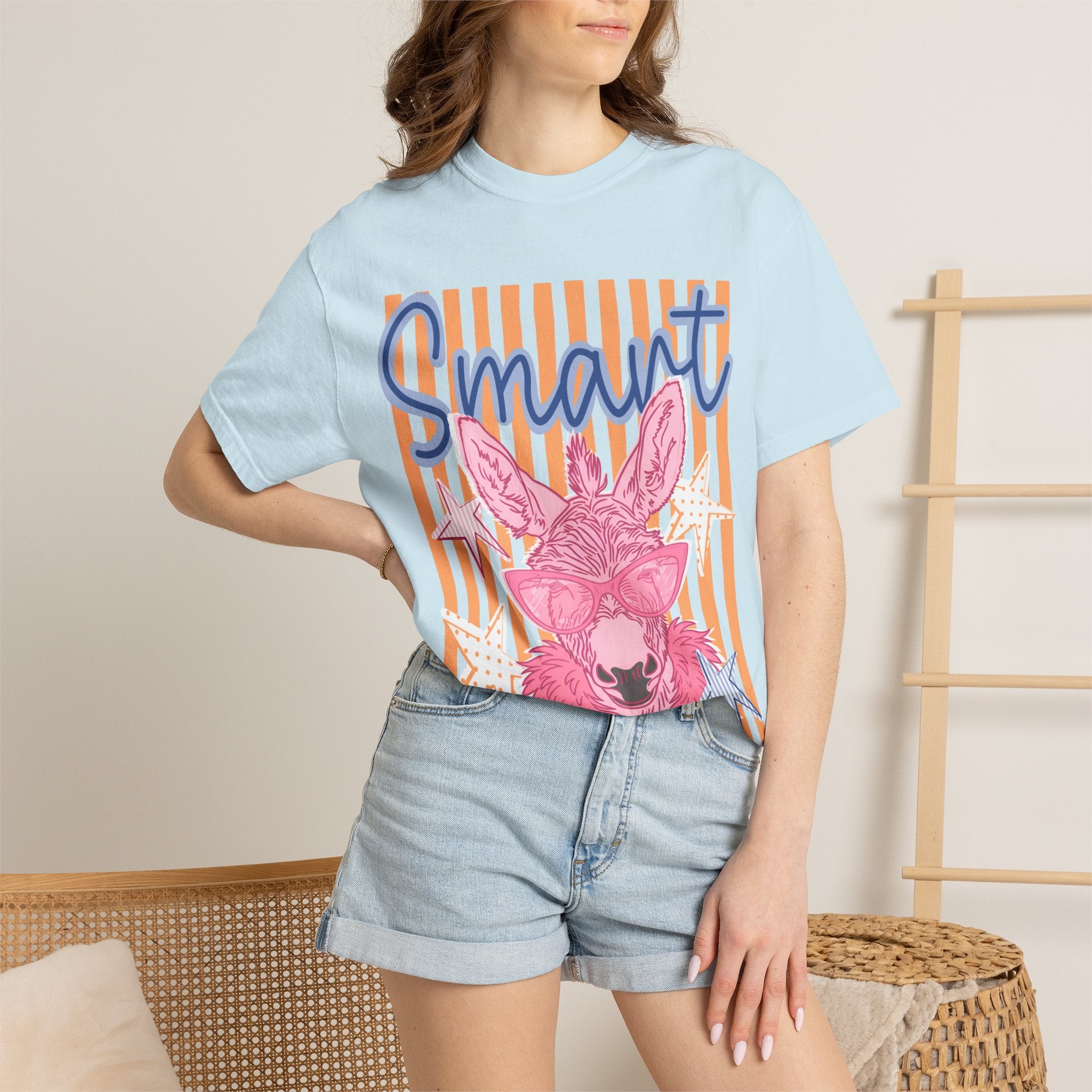 Smart Donkey Graphic T-Shirt — Colorful Retro Striped Animal Tee