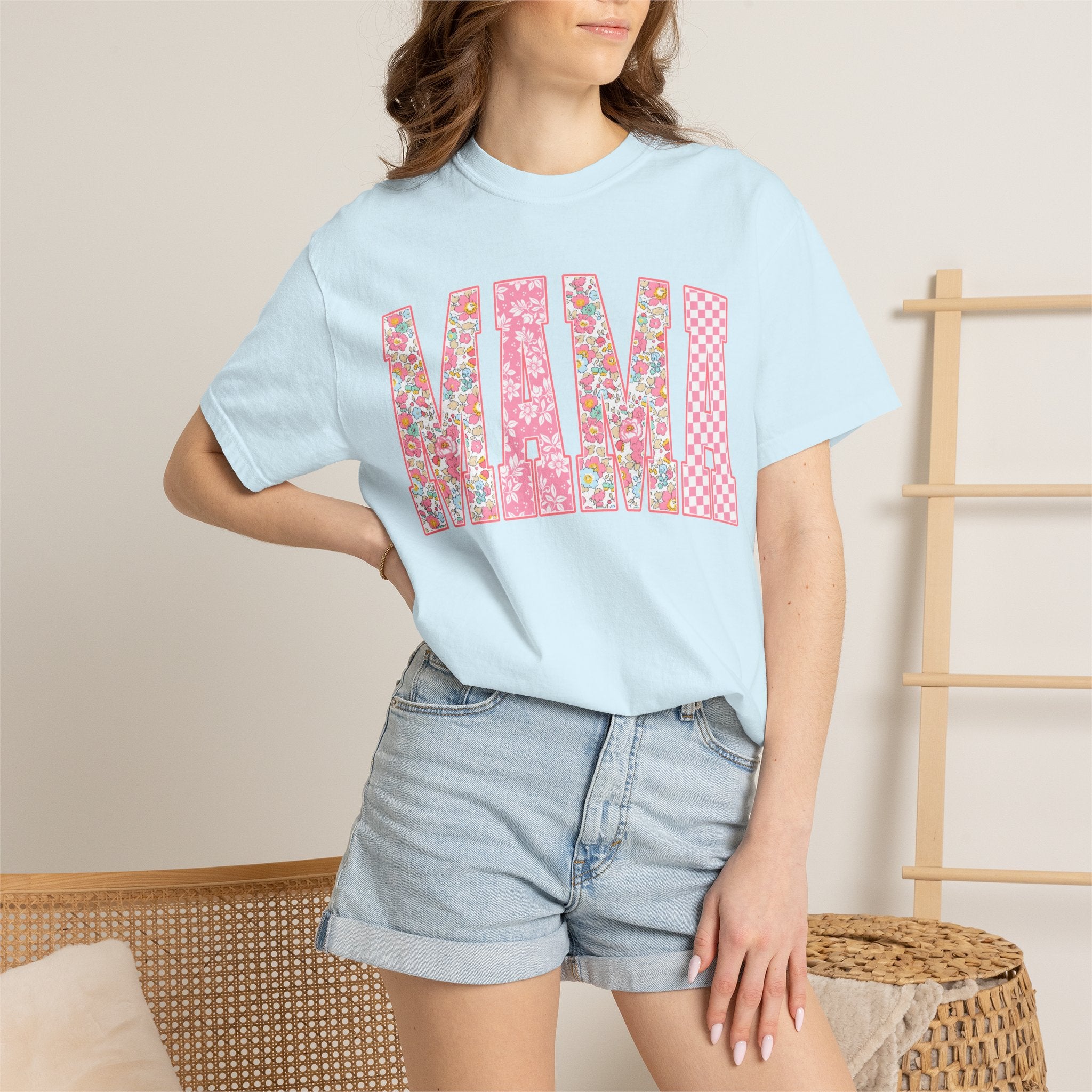 Mama Floral Patchwork T-Shirt — Mother’s Day Pink Graphic Tee