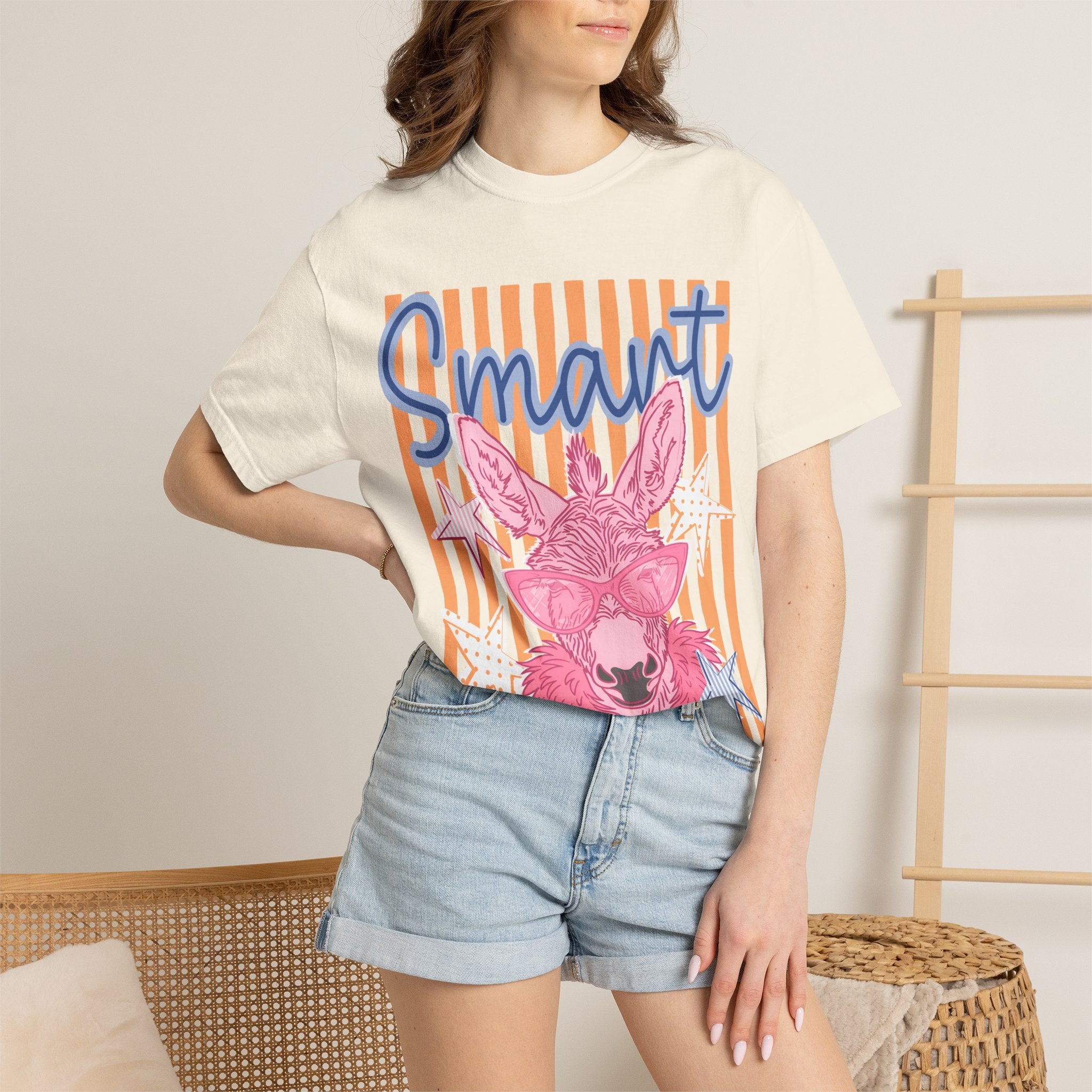 Smart Donkey Graphic T-Shirt — Colorful Retro Striped Animal Tee