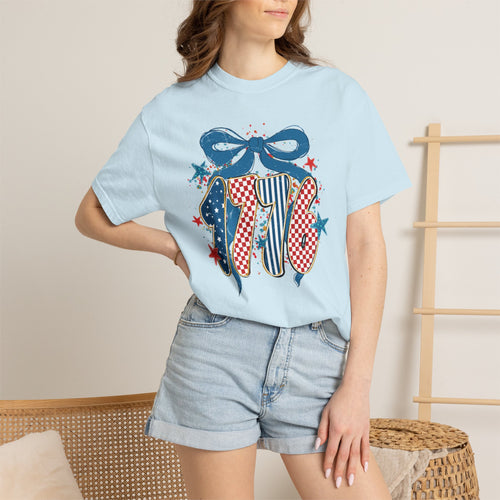 1776 Patriotic T-Shirt — Vintage USA Flag Ribbon Design