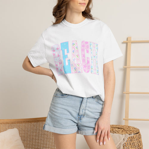 Beach Graphic T-Shirt — Pastel Floral "BEACH" Tee