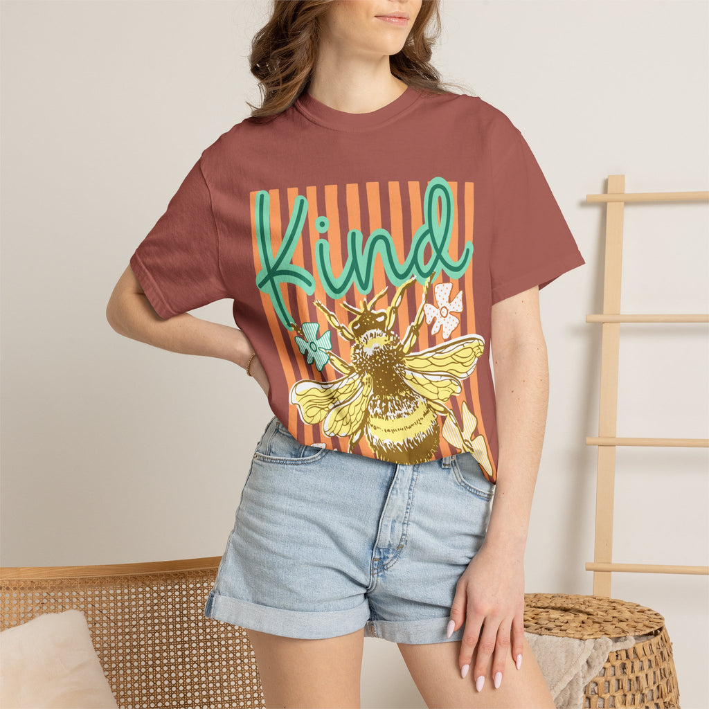 Kind Bee Graphic T-Shirt — Floral Striped Positive Vibes Tee