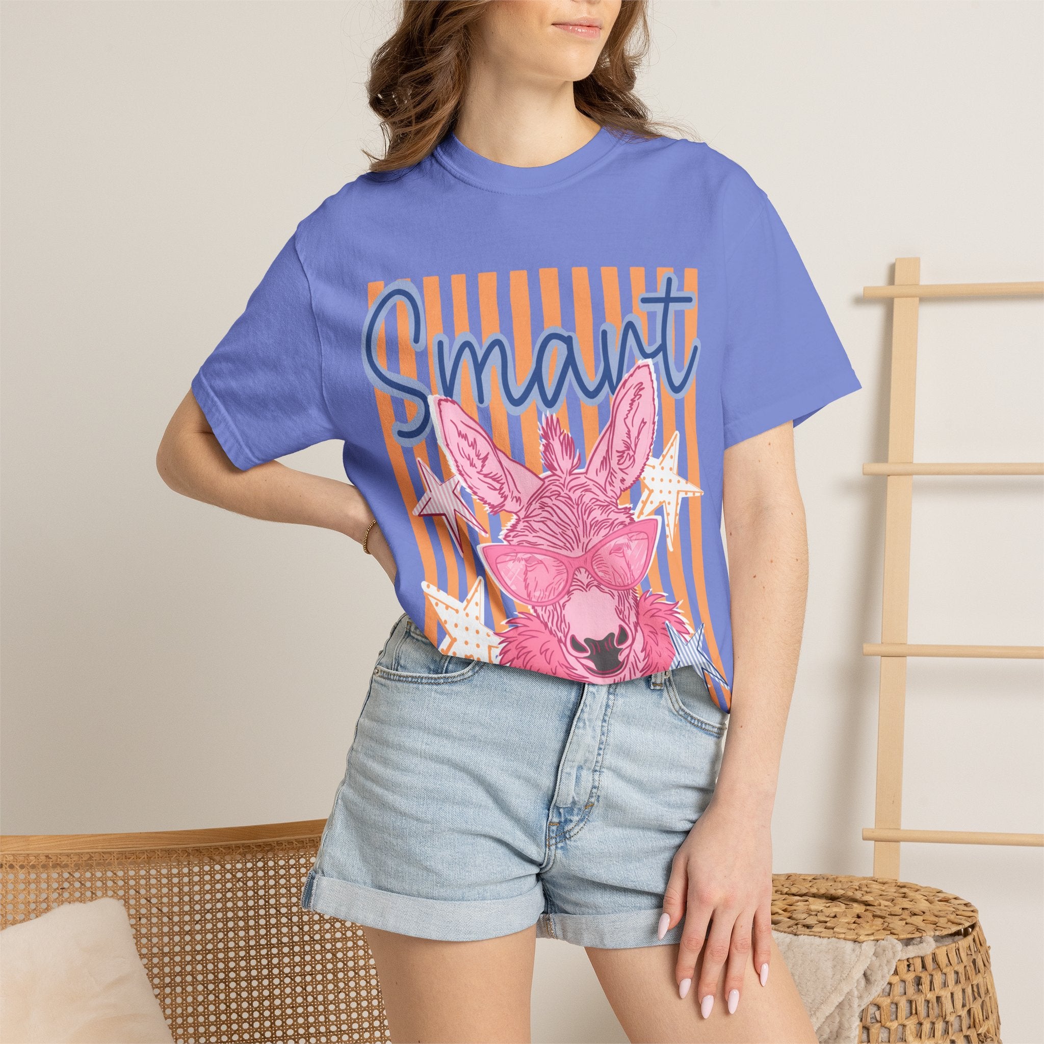 Smart Donkey Graphic T-Shirt — Colorful Retro Striped Animal Tee