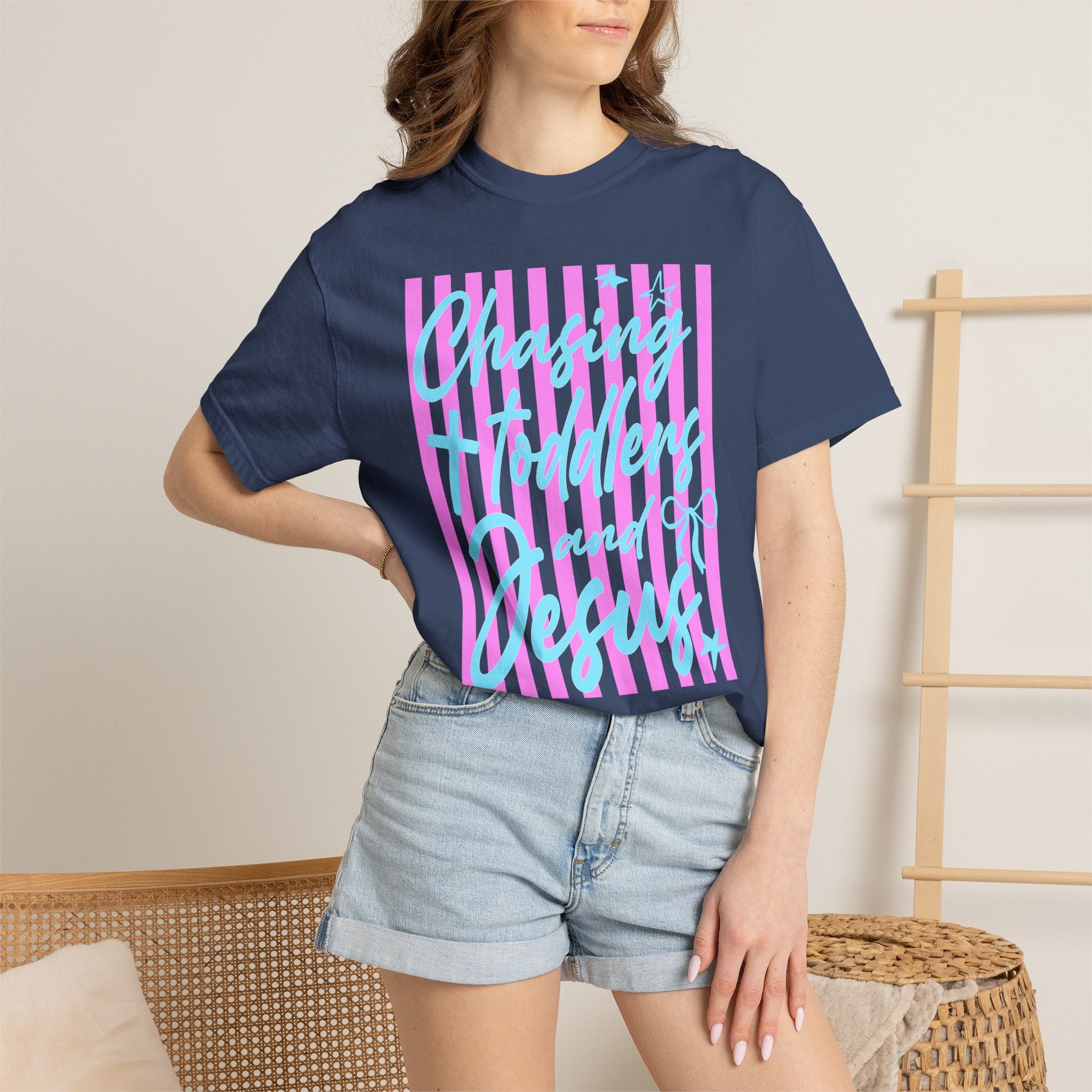 Chasing Freedom in Jesus T-Shirt — Pastel Striped Faith Tee