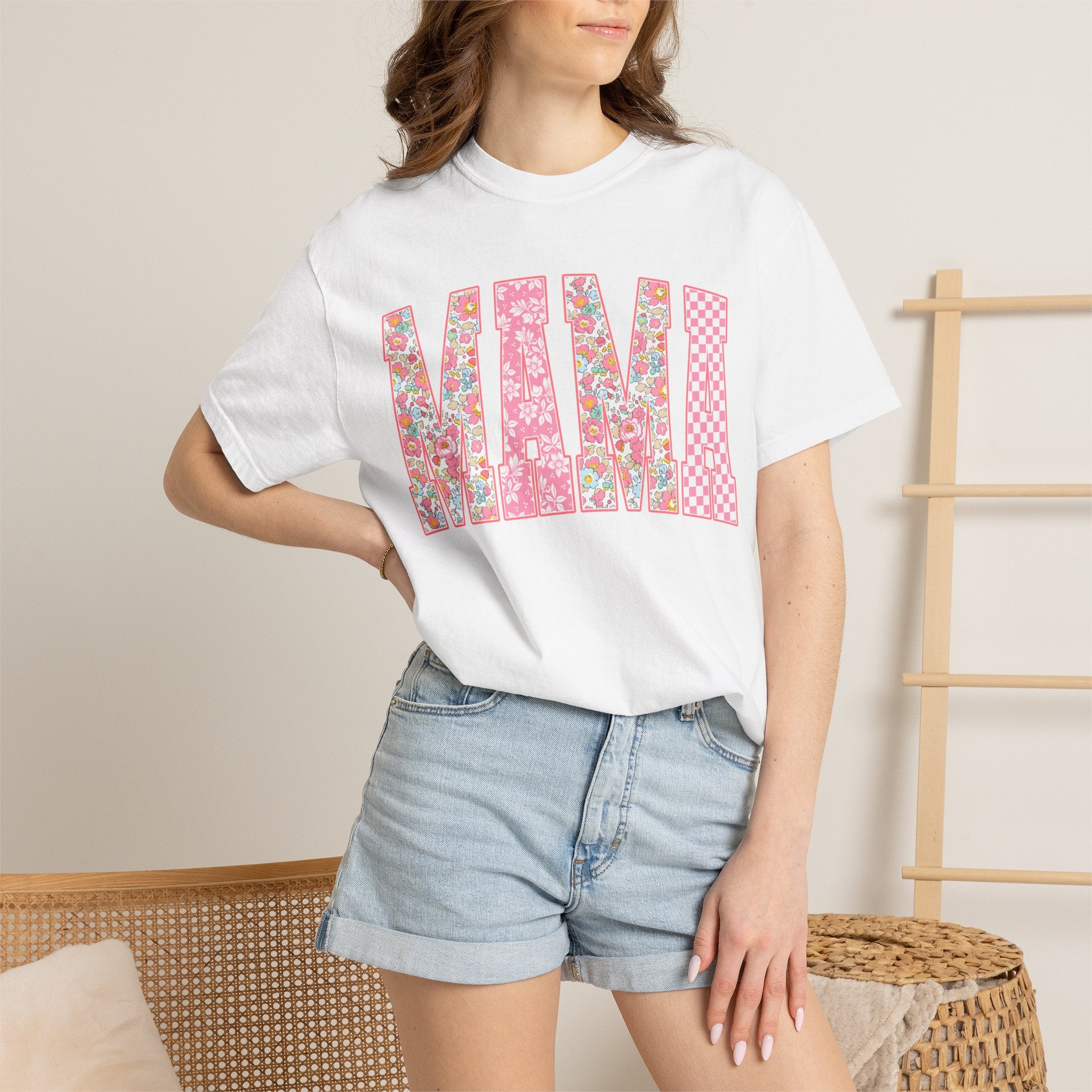 Mama Floral Patchwork T-Shirt — Mother’s Day Pink Graphic Tee