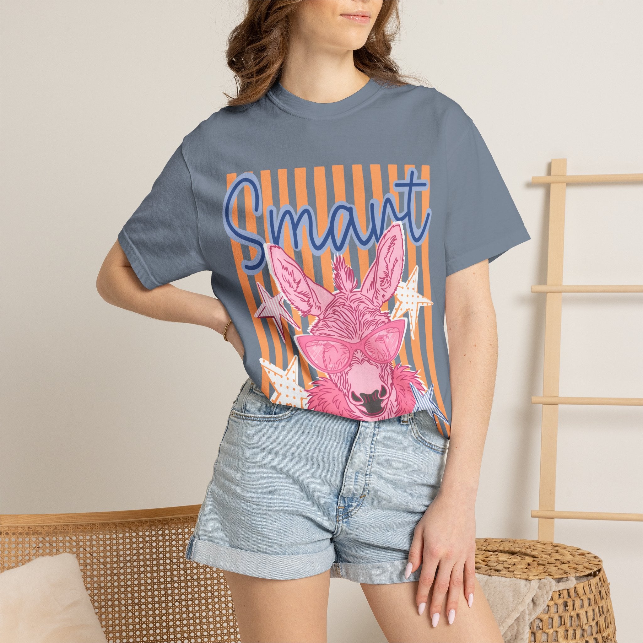 Smart Donkey Graphic T-Shirt — Colorful Retro Striped Animal Tee