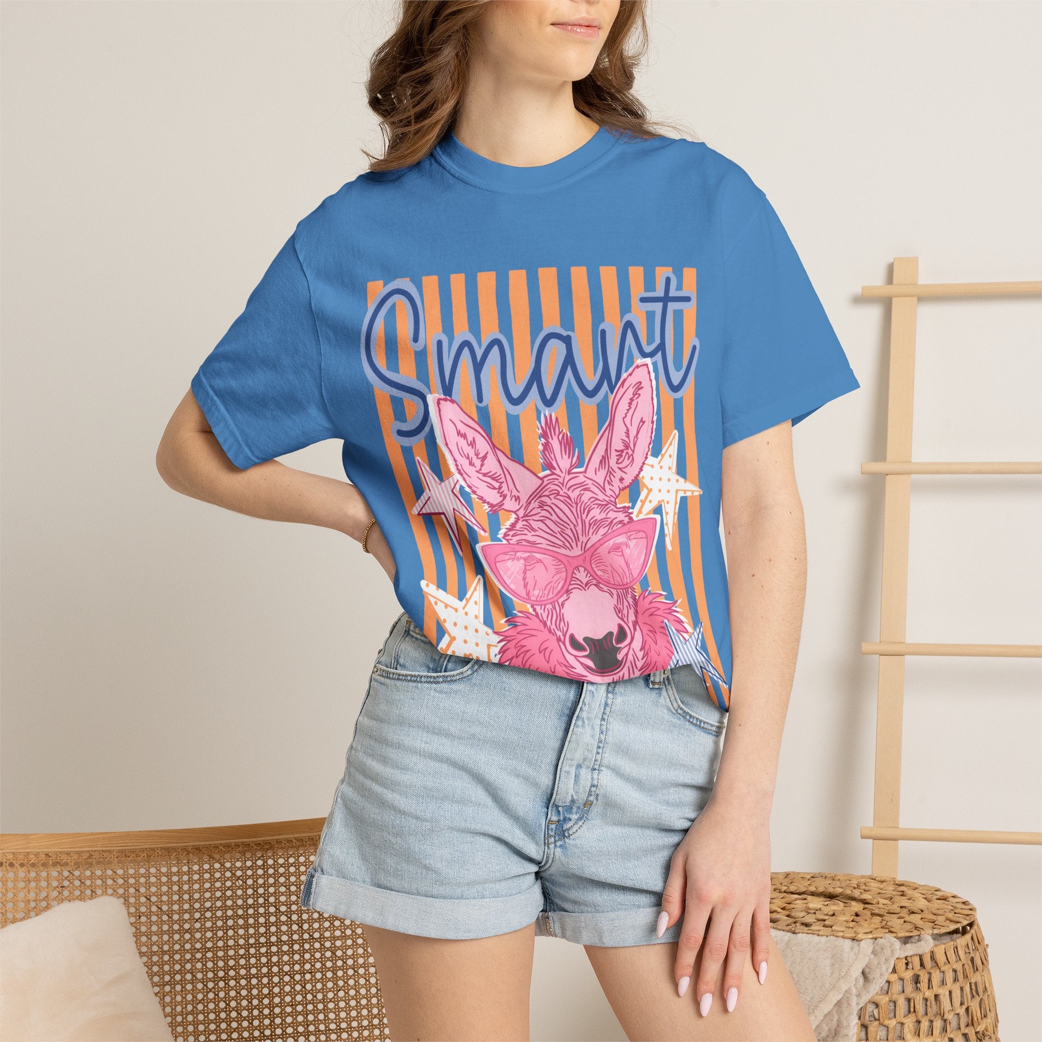 Smart Donkey Graphic T-Shirt — Colorful Retro Striped Animal Tee