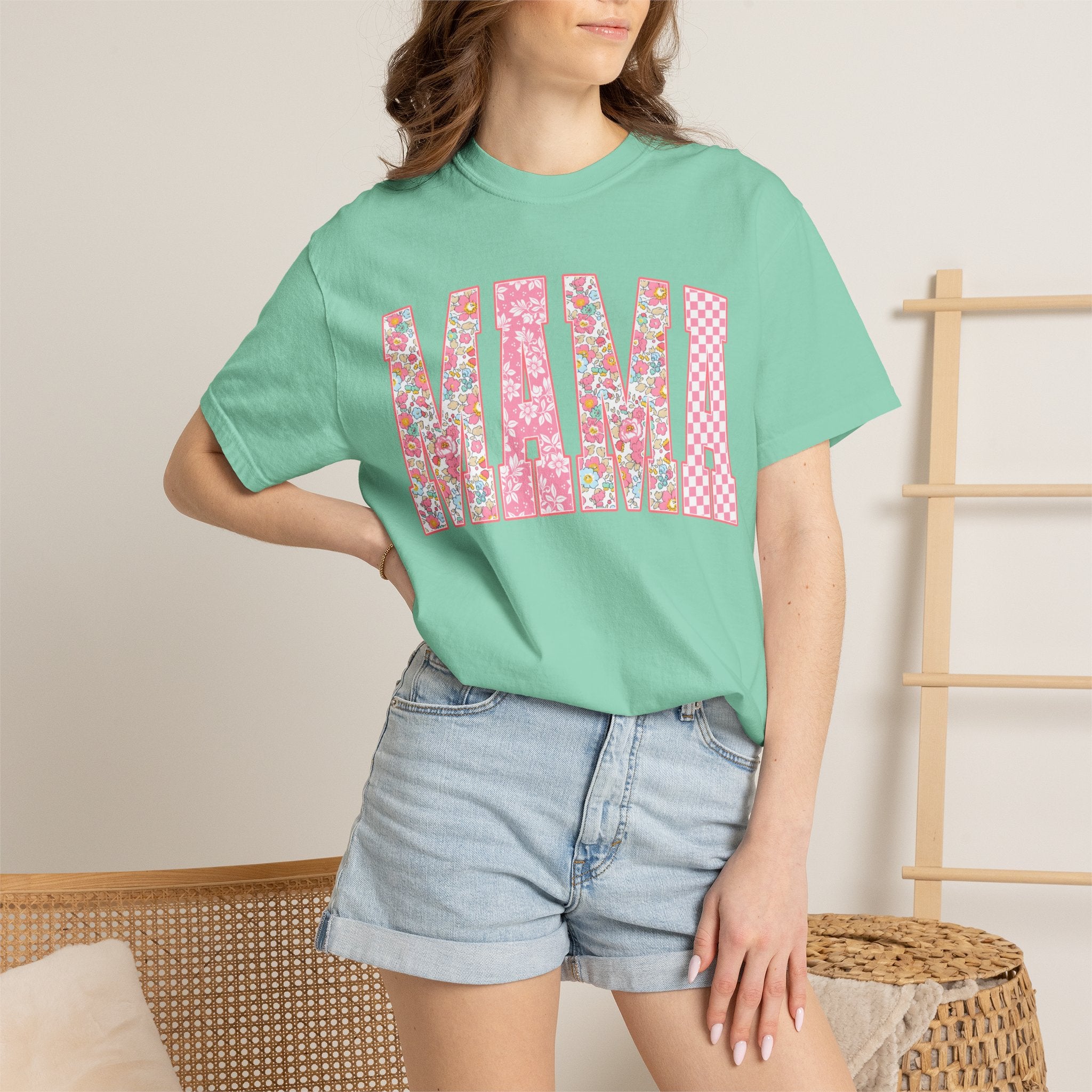 Mama Floral Patchwork T-Shirt — Mother’s Day Pink Graphic Tee