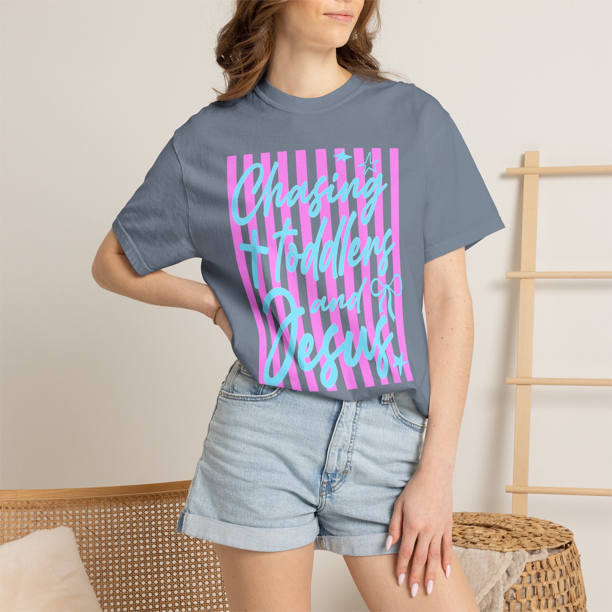 Chasing Freedom in Jesus T-Shirt — Pastel Striped Faith Tee
