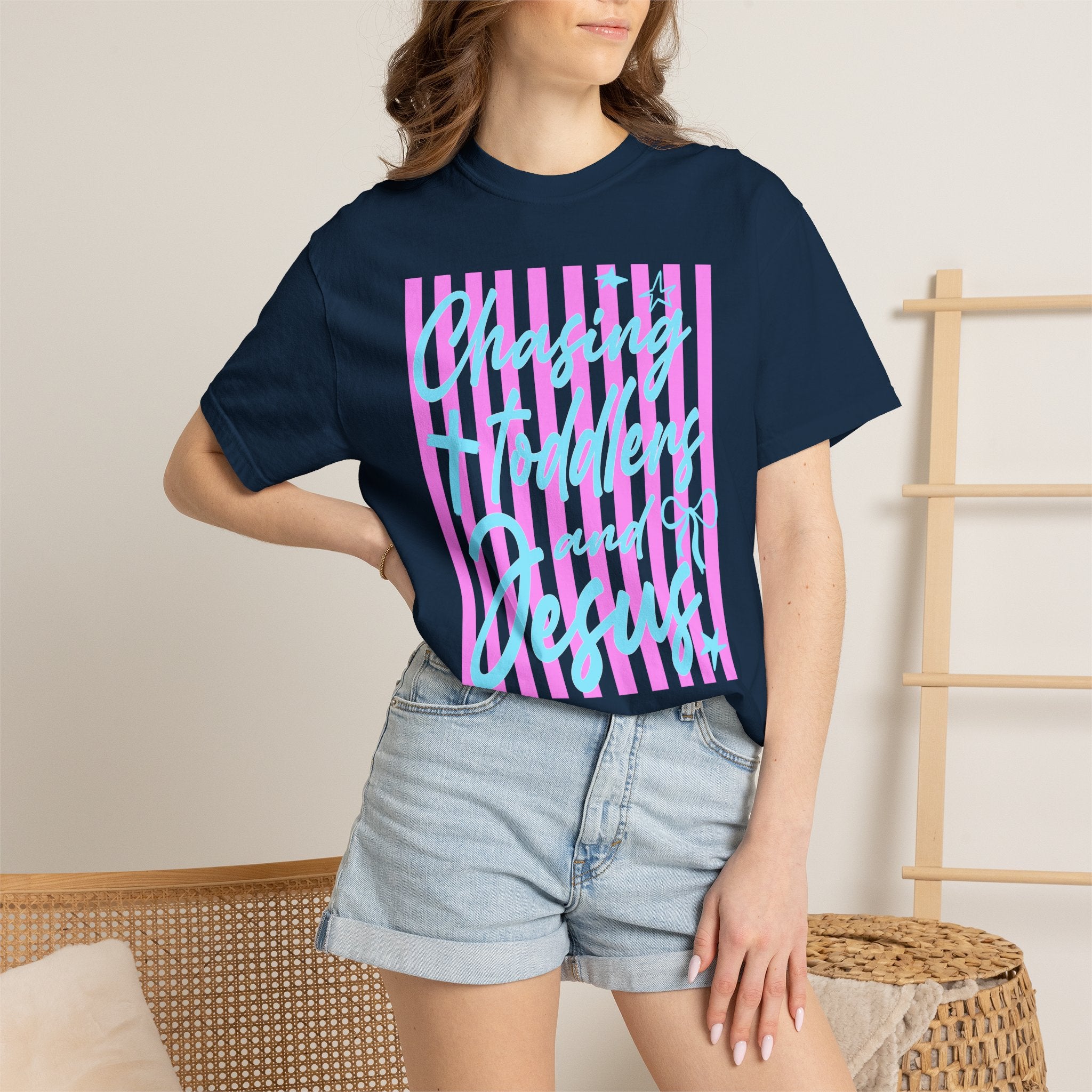 Chasing Freedom in Jesus T-Shirt — Pastel Striped Faith Tee