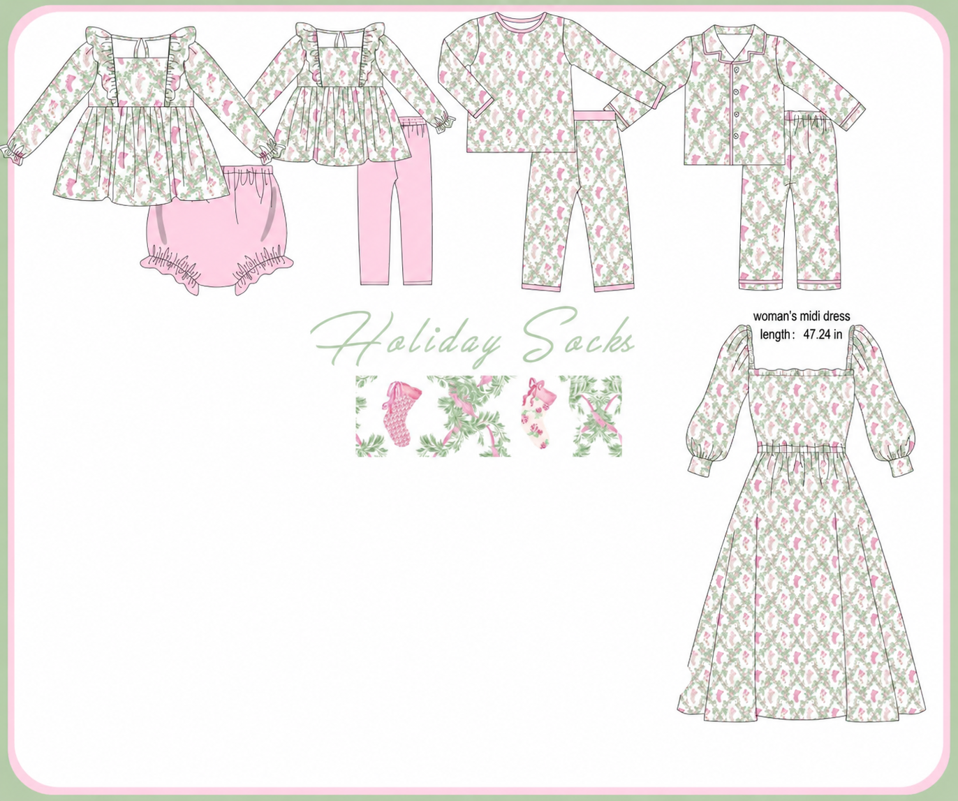 Pink holiday floral socks print collection (ETA-MID/LATE NOVEMBER)