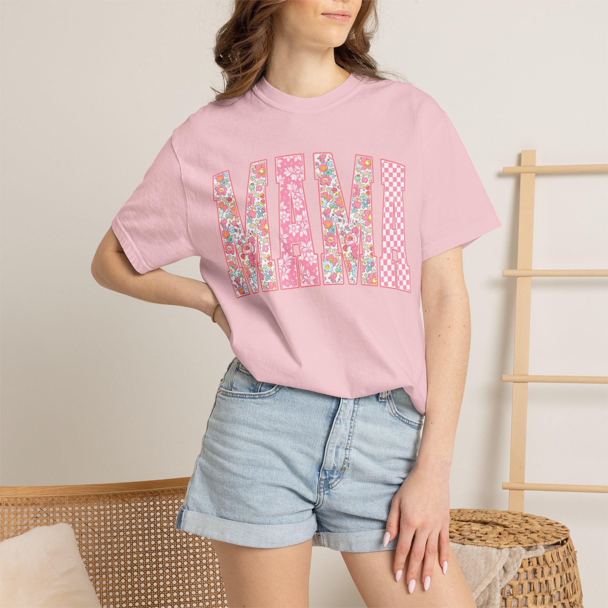Mama Floral Patchwork T-Shirt — Mother’s Day Pink Graphic Tee