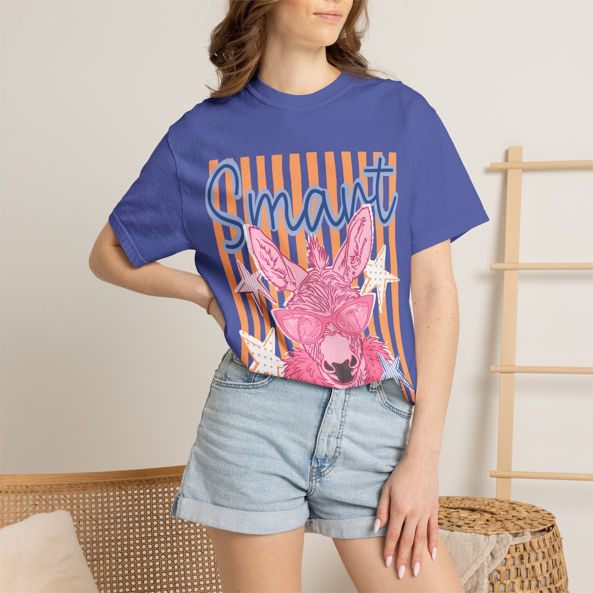 Smart Donkey Graphic T-Shirt — Colorful Retro Striped Animal Tee