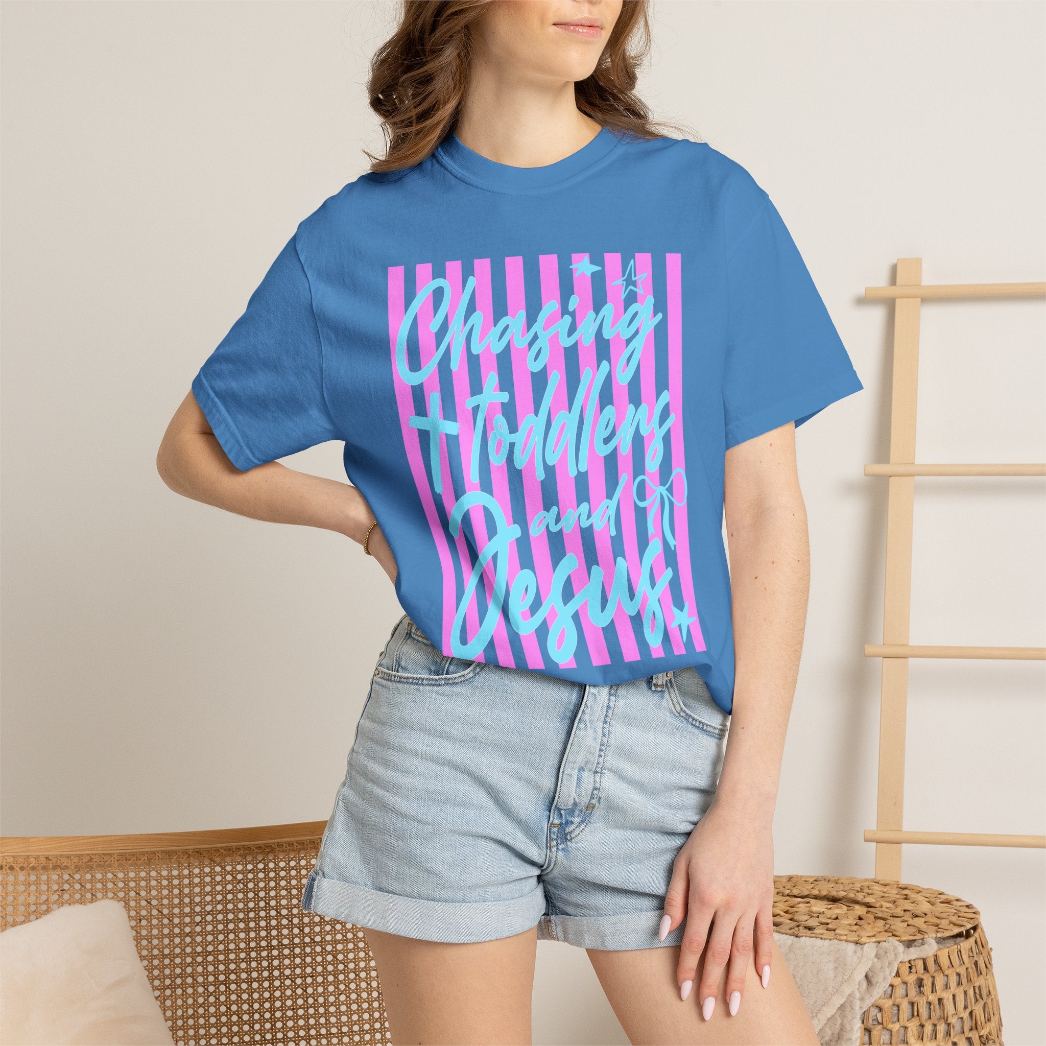 Chasing Freedom in Jesus T-Shirt — Pastel Striped Faith Tee