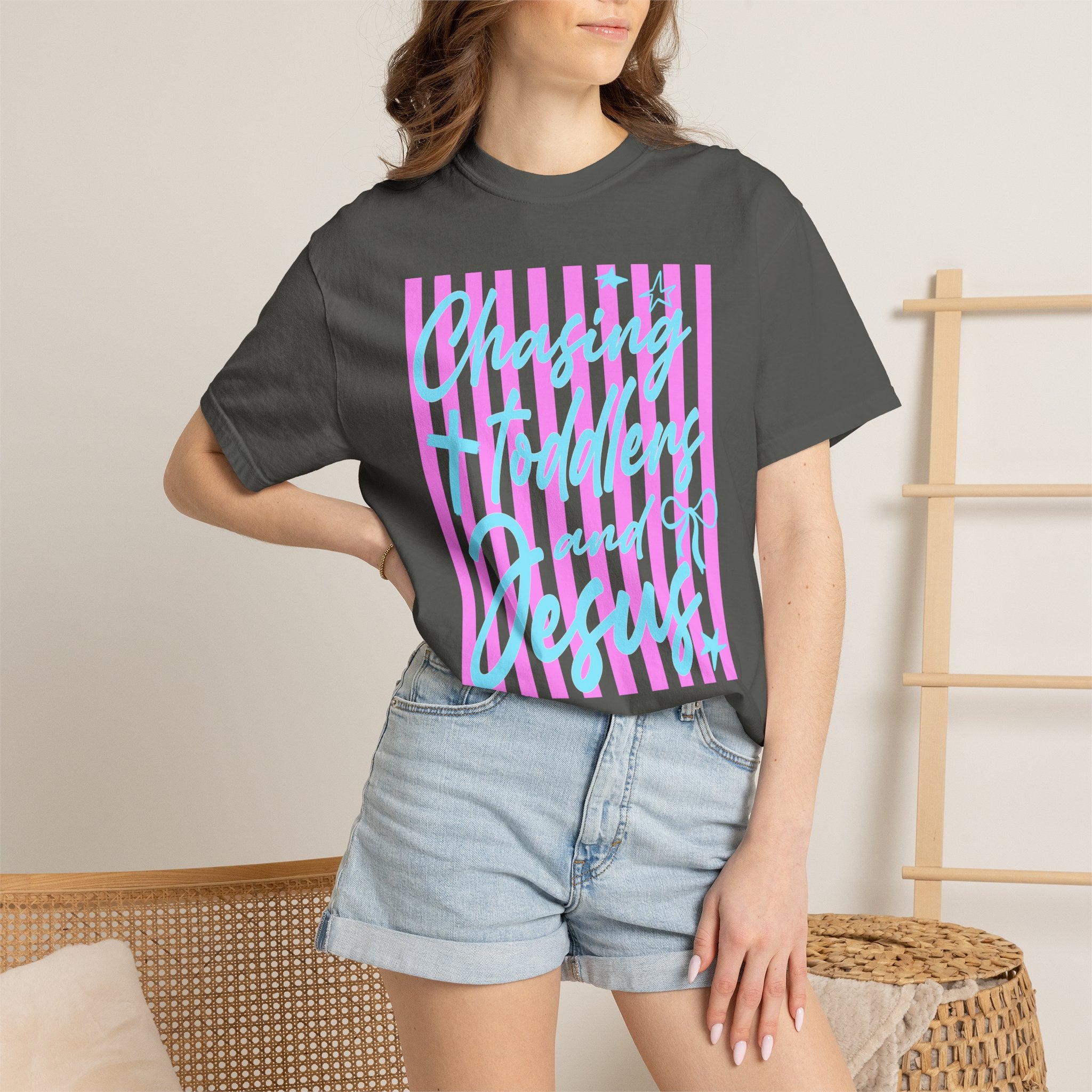 Chasing Freedom in Jesus T-Shirt — Pastel Striped Faith Tee