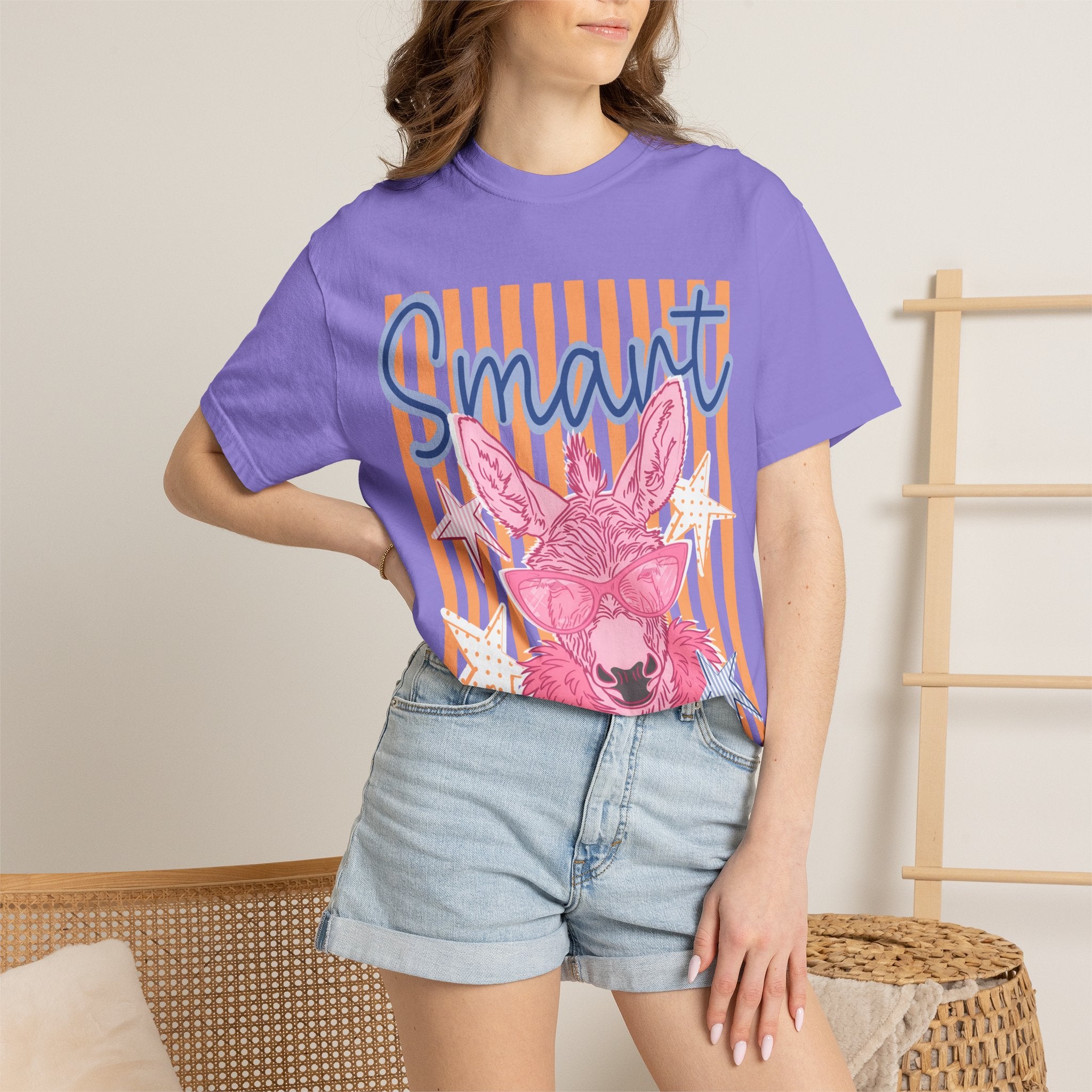 Smart Donkey Graphic T-Shirt — Colorful Retro Striped Animal Tee