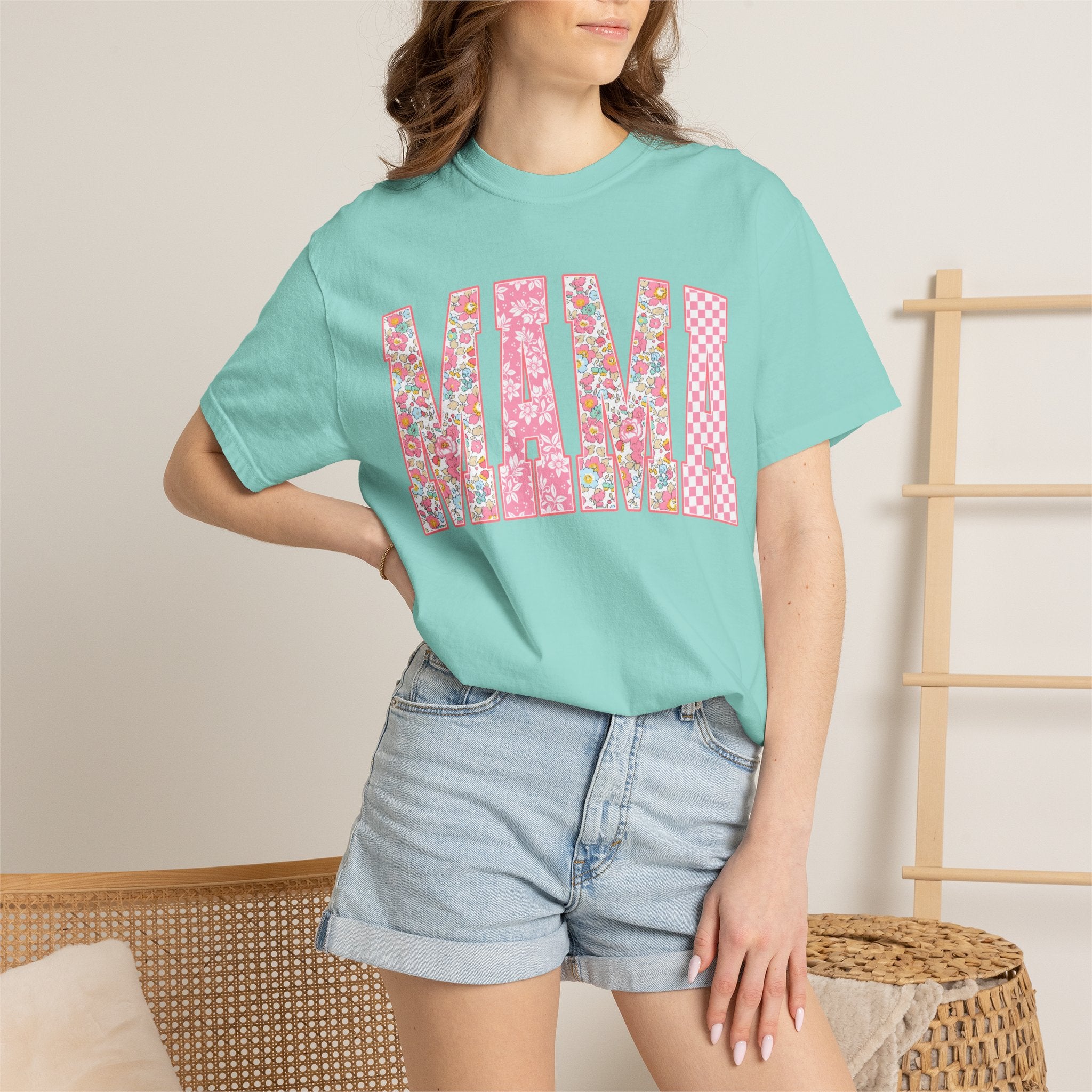 Mama Floral Patchwork T-Shirt — Mother’s Day Pink Graphic Tee