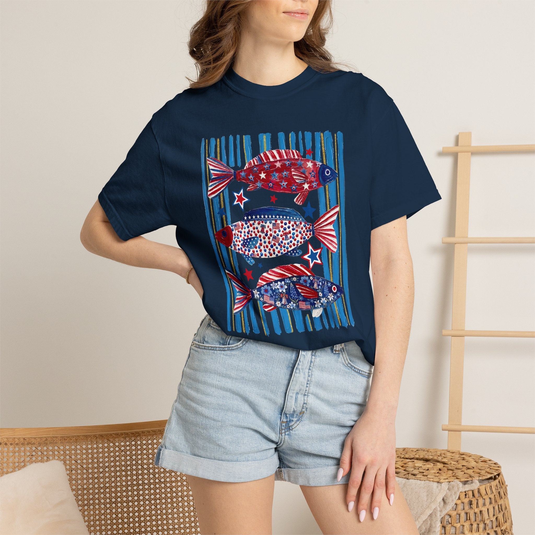 Patriotic Striped Fish Tee