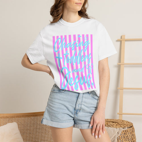 Chasing Freedom in Jesus T-Shirt — Pastel Striped Faith Tee