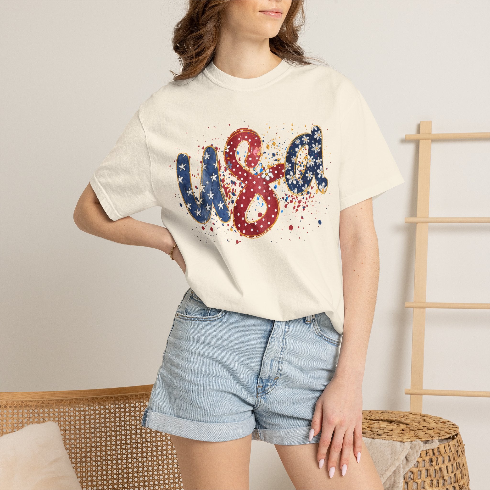 USA Sparkle Graphic T-Shirt — Patriotic Red White Blue Tee for 4th of July