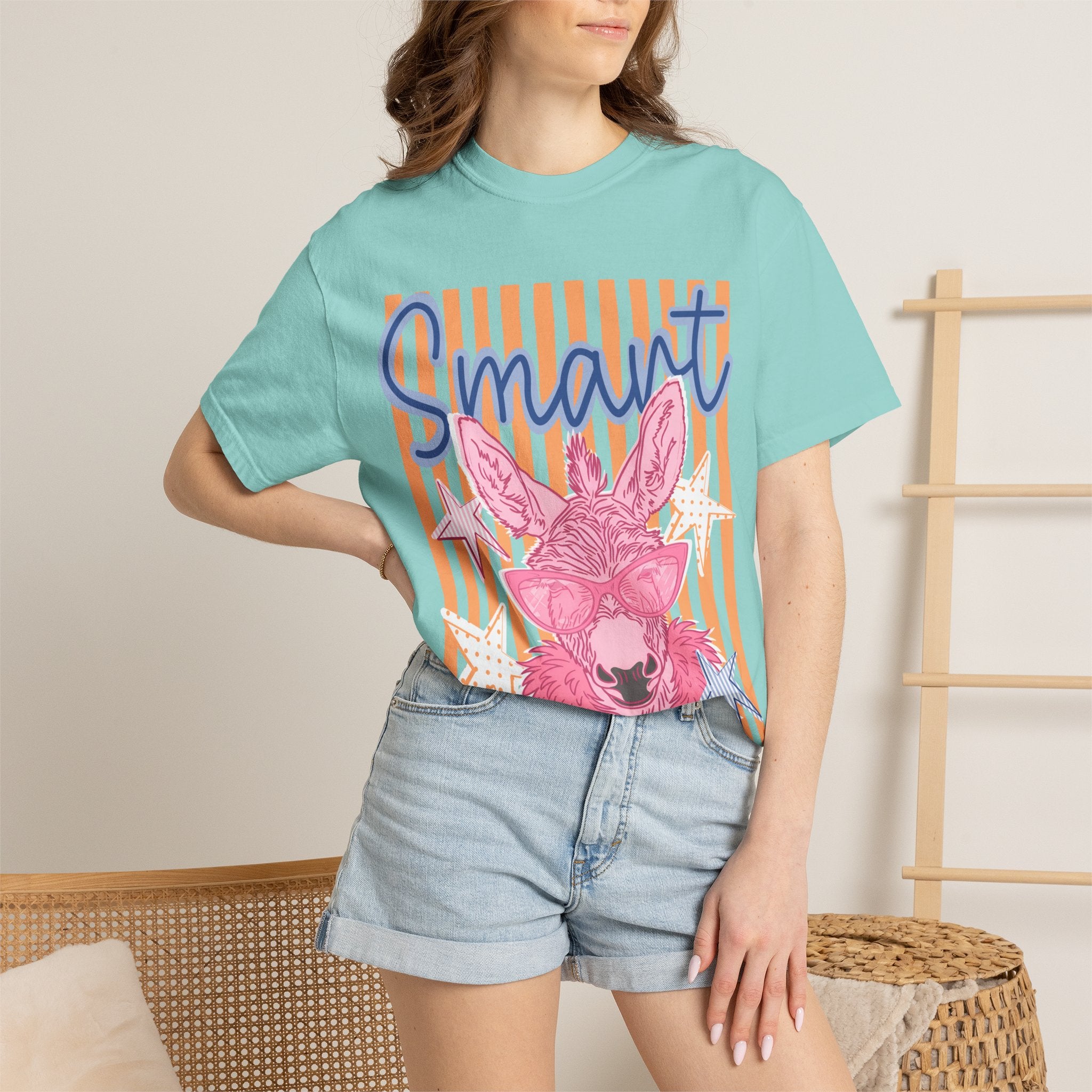 Smart Donkey Graphic T-Shirt — Colorful Retro Striped Animal Tee