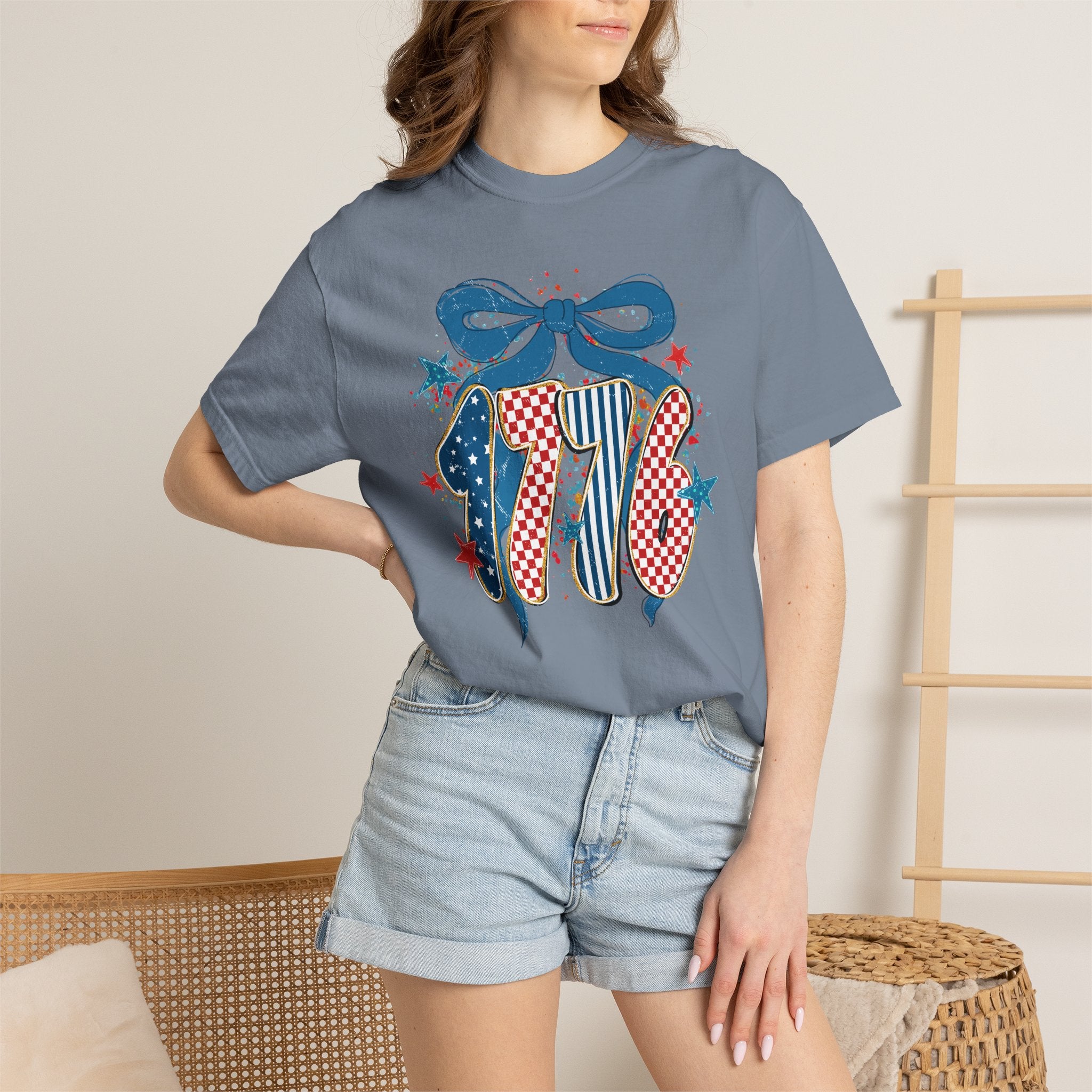 1776 Patriotic T-Shirt — Vintage USA Flag Ribbon Design