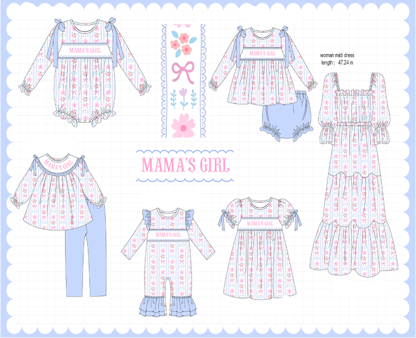 Blue MAMA'S GIRL embroidery floral collection