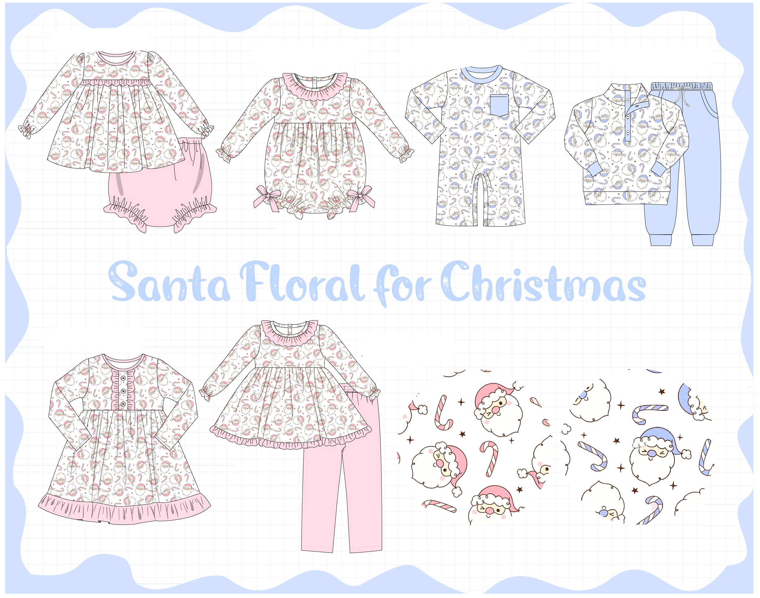 Blue&pink christmas santa claus candy cane collection