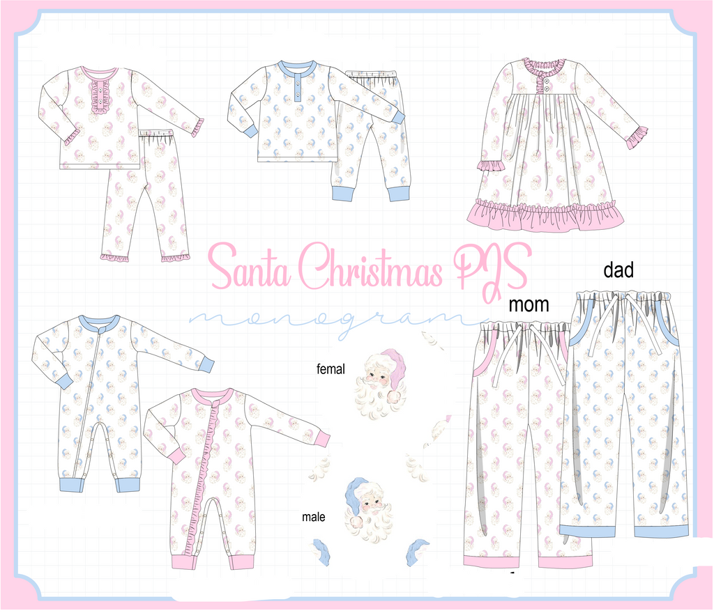 Blue&pink christmas santa claus pajama collection