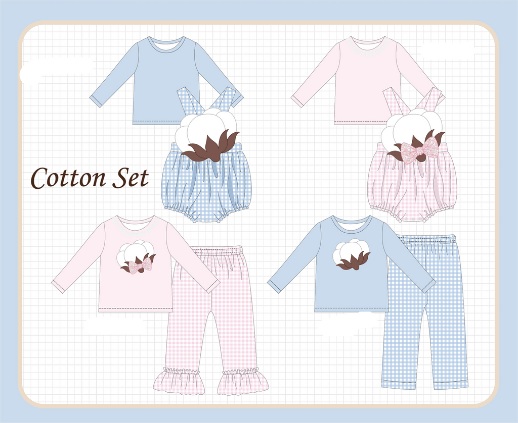 Blue&pink cotton applique gingham collection