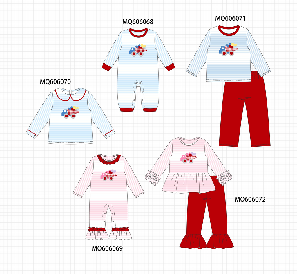 Blue&pink strie truck heart applique collection