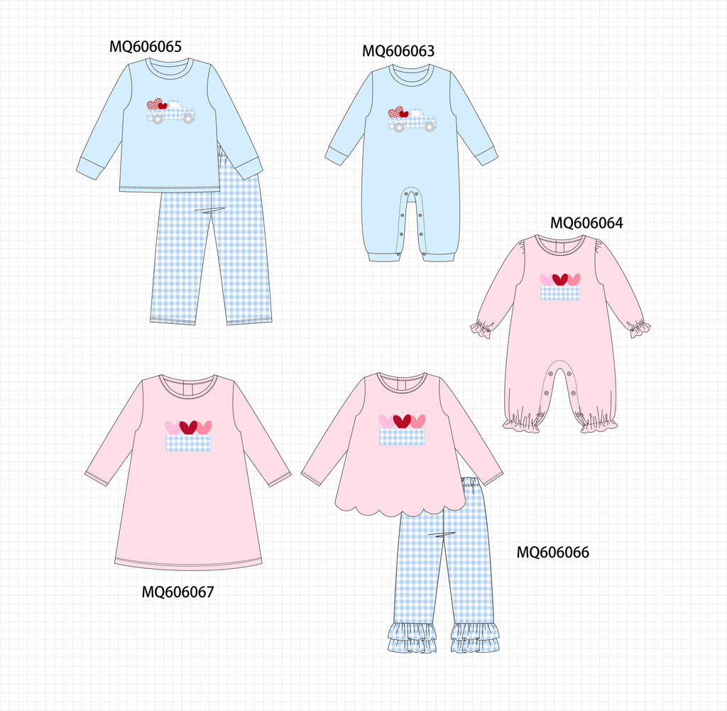Blue&pink truck heart applique gingham collection